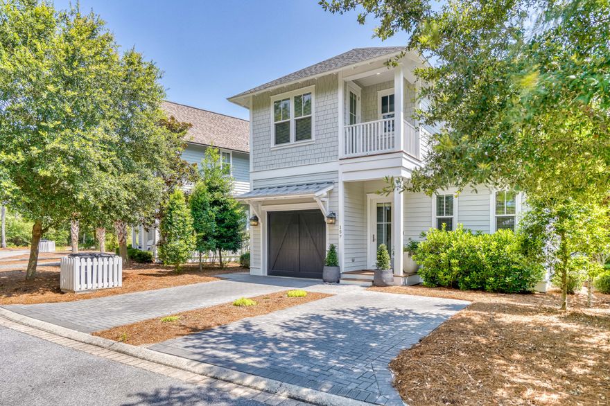 A beautiful, private WaterSound West Beach retreat that offers 4 bedrooms + bunk room/office, 3.5 bath, with a front porch facing green space and double back porches overlooking the quiet, idyllic Horseshoe Park. All this within close proximity of the private community beach access. Features include 10 foot ceilings on main level, sound system with in-ceiling speakers,hardwood floors, shiplap in hall/entry foyer area, custom cabinetry with easy glide doors/drawers, under cabinet lighting in kitchen, and stainless steel KitchenAid Appliances. Single owner and never rented, this house has 3 master-size bedrooms. Junior master bedroom on main level, the second level offers master bedroom, additional oversized bedroom, a guest bedroom, and a bunk room/office.