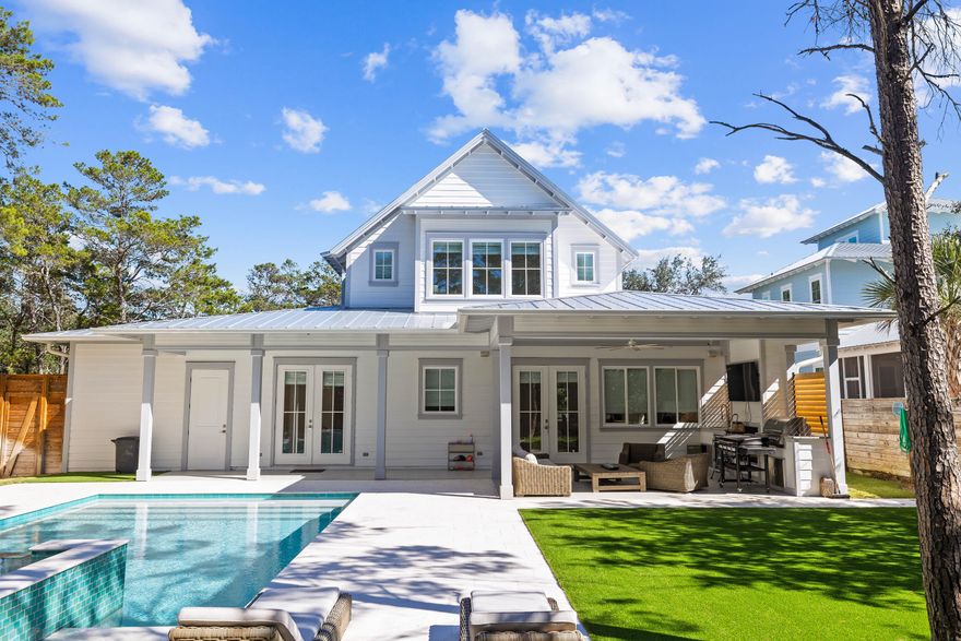 Custom construction completed in 2022, this home is handcrafted with luxury appointments meant to foster family memories. This amply sized three-bedroom, three and a half bath residence boasts exquisite design and luxurious features that will captivate the discerning buyer. Located only one mile from Alys Beach, the privacy and spacious lot create a haven of serenity while still being within a short walk or bike ride to world class shopping, dining, and entertainment. This property also has deeded beach access at the end of the street - a valuable commodity for those who don't want to compete for the limited beach frontage at larger subdivisions or public accesses.  This home greets you with a spacious open floor plan that's highlighted by the 10' ceiling height and