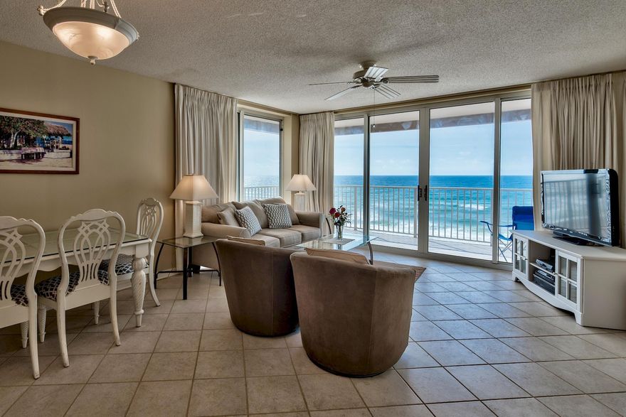 Here is that rare property checking all the boxes for today's discerning buyer who desires exceptional Florida living while surrounded by on site amenities. Offering stunning gulf views and just steps from the Emerald Coast's gorgeous beach, this immaculate east corner 3 bedroom, 3 bath penthouse has never been rented. Located on the 7th floor, discover a gracious open living space, with floor to ceiling windows and sliding glass door that leads to the wrap around balcony. The spacious floor plan is ideal for entertaining and includes kitchen with breakfast bar, all white cabinetry and appliances that opens to the large dining and living area. The Gulf front master bedroom also enjoys access to the balcony and boasts a large master bathroom. Two guest bedrooms, one with its own balcony that overlooks the Intracoastal Waterway, each contain private baths. Amenities include 2 deeded covered parking spaces, seasonally heated gulf front pool and spa, fitness center, game room, BBQ area and private beach walkover. This wonderful condo development in one of the most desirable and sought after complexes on Okaloosa Island is near popular restaurants, shops and entertainment. Excellent real estate investment opportunity, second home, or full time residence.