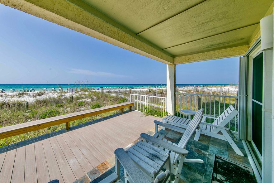 Gorgeous, first floor, walk-out Gulf front condo in Seagrove Beach with over $60K in rental annually! This fully furnished and rental ready corner unit in Eastern Shores has unobstructed Emerald Coast views. This one bedroom, 1.5 bath (Jack & Jill bath) with a hallway twin day bed and queen sized sofa bed sleeps 5 guests. The master includes a king bed. The open concept connects the kitchen with the living room and sweeping views of the Gulf. Enjoy ample storage with custom built cabinetry, a linen closet, and storage under the hallway twin bed. Enjoy lounging on the huge deck and of course relaxing days at the beach, which is only a few steps from the back deck. The common area for the condo has a great grilling area as well.