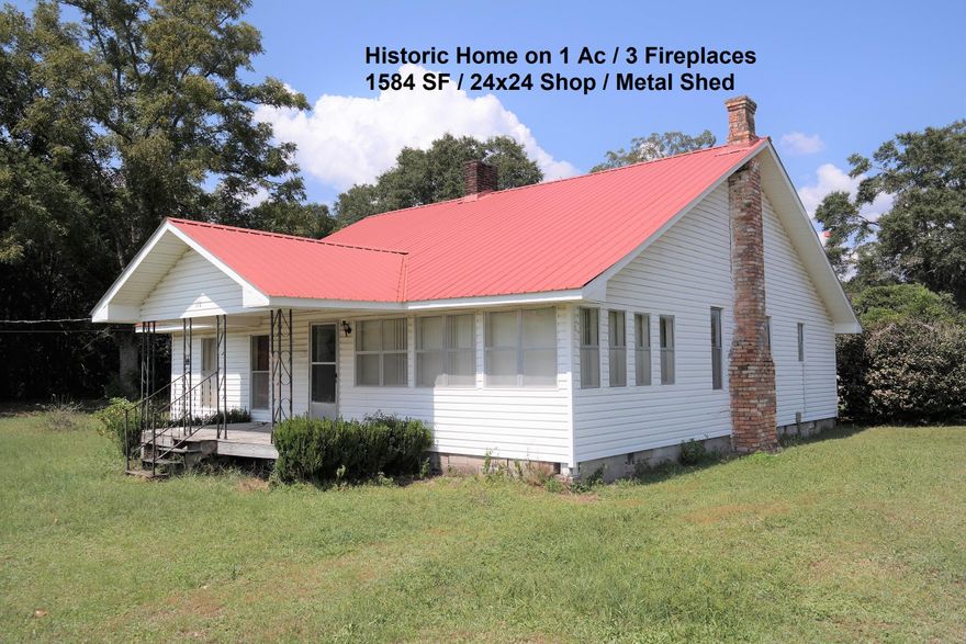 Great opportunity to own a piece of local history! Per Seller, this 1900 historic home with 3 fireplaces dates back to the 1860s & sits on 1 acre in the Argyle community of Defuniak Springs. The major updates (electric, '09 HVAC, '98 metal roof) have already been completed & just needs a new owner to bring the place back to life! Property appraiser lists home at 3 BR, 1.5 baths but only 2 rooms currently used as BRs. There are lots of rooms to work with to make the home suit your needs. Exterior features include a 24x24 block building, metal storage shed, dog pen &, what used to be the original Argyle post office (given no value & is considered a tear-down). Schedule your showing today! Home will not qualify for FHA, VA or USDA Rural Housing. Conventional financing or cash offers only.