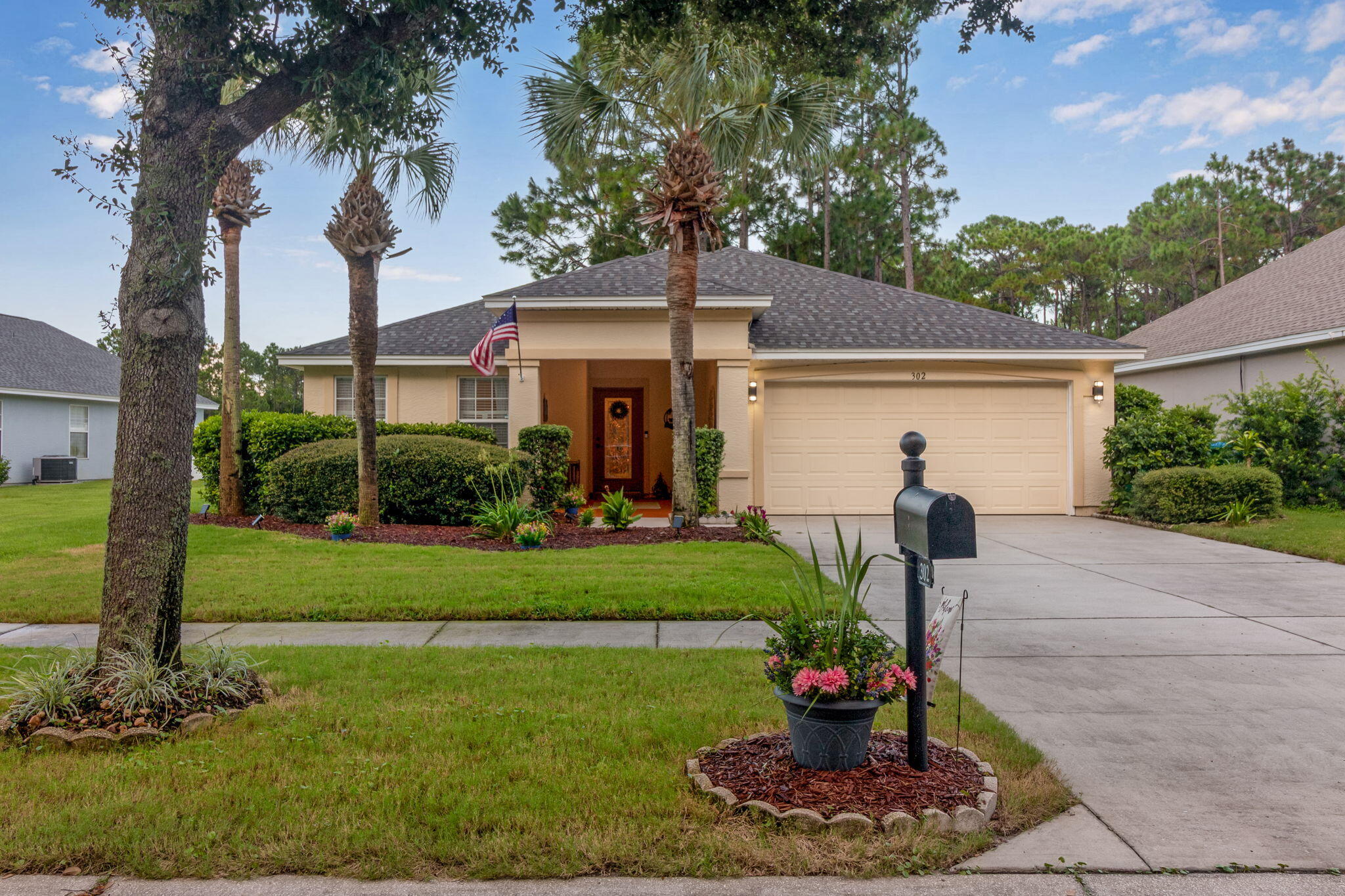 Come see your future home with a pond view in the Palmetto Trace community! This beautifully landscaped and meticulously maintained 3-bedroom, 2-bathroom stucco home offers both comfort and style--just minutes from the pristine Emerald Coast beaches.Enjoy peaceful pond views from the spacious screened-in back porch, perfect for morning coffee or evening relaxation. Inside, LVP and tile flooring flow seamlessly throughout. The living room features a stunning wood-beamed high ceiling, creating a warm and inviting atmosphere. The updated kitchen blends modern convenience with unique charm, making it a true heart of the home.Located close to shopping, dining, and the sugar-white sands, this property offers the best of coastal living.
