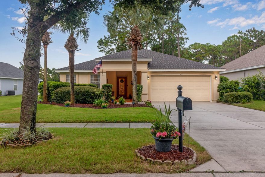 Come see your future home with a pond view in the Palmetto Trace community! This beautifully landscaped and meticulously maintained 3-bedroom, 2-bathroom stucco home offers both comfort and style--just minutes from the pristine Emerald Coast beaches.Enjoy peaceful pond views from the spacious screened-in back porch, perfect for morning coffee or evening relaxation. Inside, LVP and tile flooring flow seamlessly throughout. The living room features a stunning wood-beamed high ceiling, creating a warm and inviting atmosphere. The updated kitchen blends modern convenience with unique charm, making it a true heart of the home. The roof was replaced 3 years ago.Located close to shopping, dining, and the sugar-white sands, this property offers the best of coastal living.