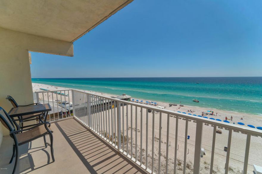 I love this unit! for so many reasons such as... It is on the lower floor (6th) perfect for rentals; it comes complete with a large bunk bed area; there is a second bath and this unit is being sold with its Beachy Decor. There are also granite countertops and new luxury vinyl flooring, This unit is very well done! This unit sits in a great location in the complex to enjoy the incredible views from the balcony and living area. One of my favorite features is the deeded parking space on the same 6th floor, no elevators needed. Yahoo!! The Shores of Panama is known for having top rental numbers & some of the best amenities on the beach including a 14,000 sq. ft. lagoon, style pool, workout room, indoor heated pool, tiki bar and grill. This unit and complex are in a class of their own.