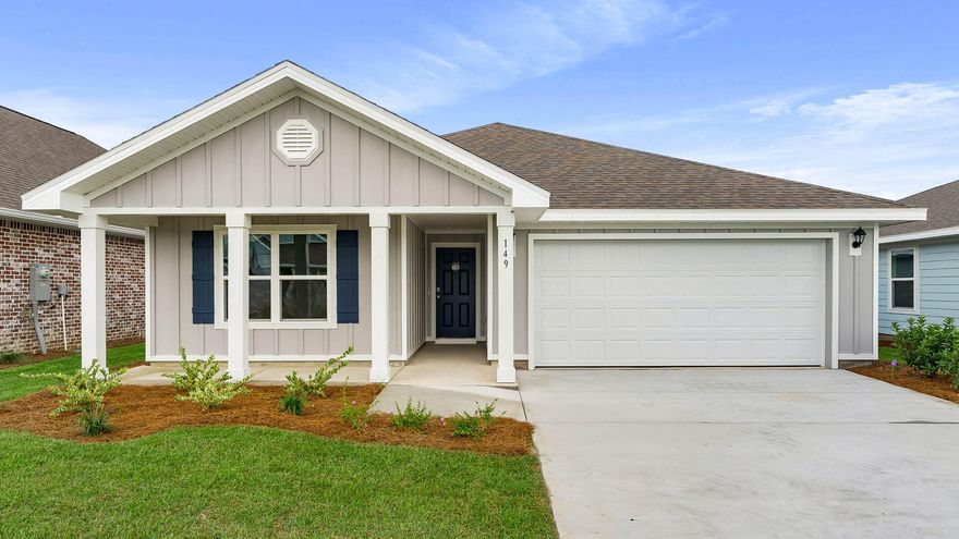 Welcome to 149 Gray Owl Drive W, a new home at Owl's Head Farms, in Freeport, Florida. This home is under construction and features a foyer leading to an expansive open concept living area. The well-equipped kitchen, equipped with stainless steel appliances, dedicated water filter faucet, a walk-in pantry, and granite countertops, anchors the space and offers a central island perfect for casual dining or entertaining. You'll find chrome fixtures throughout the home that have a lifetime warranty. Adjacent to the kitchen, the dining room provides a designated area for gatherings, with large windows inviting ample natural light.  The main living areas are complete with Engineered Vinyl Plank that is both durable and adds to the style of the home. 

The primary bedroom is situated at the back of the home, and it features a spacious ensuite bathroom with a dual sink vanity, a large shower, and two separate closets. Three additional bedrooms are located along a private hallway, accompanied by a second full bathroom with modern finishes. Each bedroom has upgraded carpet for a cozy feel.

Additional highlights of the home include an oversized covered back patio, a dedicated laundry room with washer and dryer connections, and a two-car garage. A standard Smart Home technology package is included with DEAKO?? smart switches, Kwikset keyless entry and a programmable thermostat that can be controlled though an app on your phone. This home is perfect for those seeking comfort and modern conveniences.