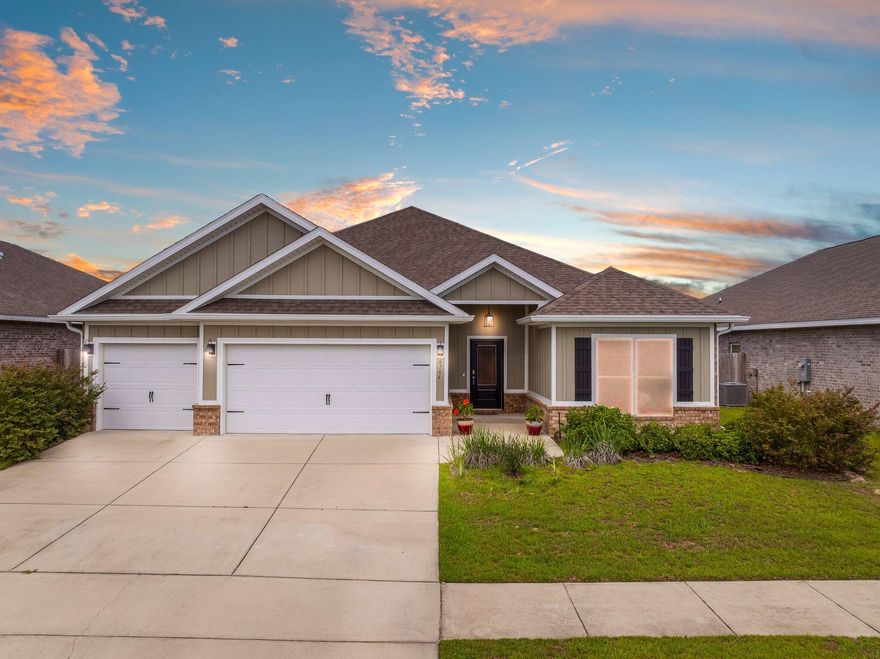 $7,500 IN SELLER CONCESSIONS NOW OFFERED ON THIS EXCEPTIONALLY UPGRADED HOME!Welcome to this beautifully upgraded 4-bedroom, 3-bathroom brick home with a spacious 3-car garage, ideally situated in the desirable community of Titus Park. This residence offers a thoughtful blend of comfort, modern design, and functionality, with $7,500 in seller concessions offered at closing.The home has been enhanced far beyond the standard builder model. All bedrooms feature brand-new luxury wood-look vinyl plank flooring installed in 2024, adding warmth and durability. A professionally installed in-ground sprinkler system services both the front and back yards which is an uncommon and valuable addition in this community. The freshly painted interior showcases a sophisticated neutral eggshell tone, replacing the original builder-grade finish for a more refined and welcoming ambiance.

Additional upgrades include stylish new light fixtures throughout the home, four interior ceiling fans, and an elegant statement fixture in the living room. The screened-in back patio is equipped with a lighted ceiling fan, providing a comfortable space to relax and entertain year-round. The fully fenced backyard, enclosed with a newly installed 8-foot white vinyl privacy fence (Summer 2024), offers both security and seclusion. The fence is built with cemented, steel-reinforced posts for long-lasting strength. Thoughtful touches such as added electrical outlets and sun-screening on the front door and bay window contribute to the home's overall efficiency and livability.

Inside, the open-concept kitchen is a chef's dream, featuring a large island with front and back storage, a walk-in corner pantry with floor-to-ceiling shelving, generous cabinet space, and a refrigerator included with the home. The dining area opens directly to the screened patio and private backyard, making indoor-outdoor living seamless. The primary suite is a true retreat with two walk-in closets, a spacious en-suite bathroom with dual vanities, and private access to the patio. A second en-suite bedroom is located at the front of the home and is perfect for guests or multigenerational living, while two additional bedrooms share a full bath in a separate wing.

The large laundry room includes a walk-in storage closet for added convenience. The garage has also been partially converted into a home gym with a mounted mirror and padded flooring, installed in 2022, providing flexibility for fitness or additional storage.

This home is located just steps from the newly installed community pool and pool house. Residents also enjoy easy access to Lindsey Crossing, just two minutes away, with Publix, Starbucks, restaurants, and more. Situated between Mexico Beach and Panama City Beach, this location offers the best of coastal Florida living with the convenience of nearby amenities.

Don't miss this rare opportunity to own a move-in-ready, upgraded home in one of the area's most exciting and rapidly growing neighborhoods.
