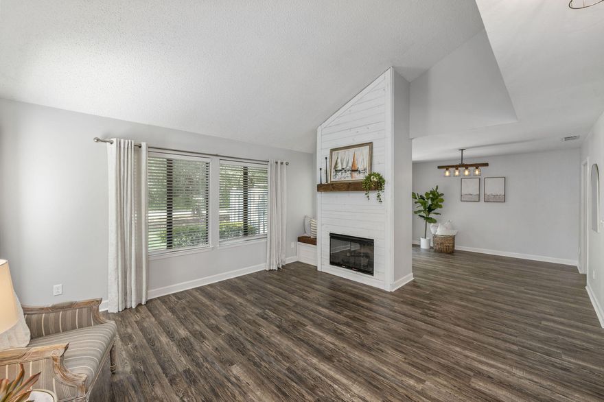 Welcome home to 800 Bay Dr #3, a cozy, updated, lock-and-go townhome in the heart of Bluewater Bay! Whether you are downsizing, investing, looking for a starter home or a second home, this no-maintenance property is a dream. A detached, 2-car garage adds valuable, secure storage for vehicles and all of life's extras. The gated, sun-soaked front patio separates the entryway from the quiet residential street making it the perfect spot to practice yoga, allow pets and children to play, or dine al fresco. Enjoy a fully renovated interior with a modern farmhouse flair. The kitchen features a suite of stainless steel appliances, granite counters, subway tile backsplash, and a dining nook with access to the front patio via glass sliding doors. From the kitchen, enter the formal dining space with updated lighting overlooking a second private patio, also accessible through glass sliding doors. Easily flow from the dining room to the heart of the home, an inviting living room with vaulted ceilings, bank of windows for natural light, fireplace with shiplap accent wall, and a built-in window seat. To the left of the front door, find two generously sized bedrooms and two renovated bathrooms as well as a convenient laundry/utility closet. The primary bedroom suite boasts a third private patio and, behind a custom barn door, a well-laid out bath and ample walk-in closet. Guests and residents alike may easily access the additional bathroom from the hall. 
The Royal Oak Village HOA maintains all common landscaping as well as exterior siding, trim, and roofing, granting owners and residents free time to explore the natural beauty and recreational opportunities available in Bluewater Bay and beyond. 
Don't wait to schedule your viewing of this special property! 