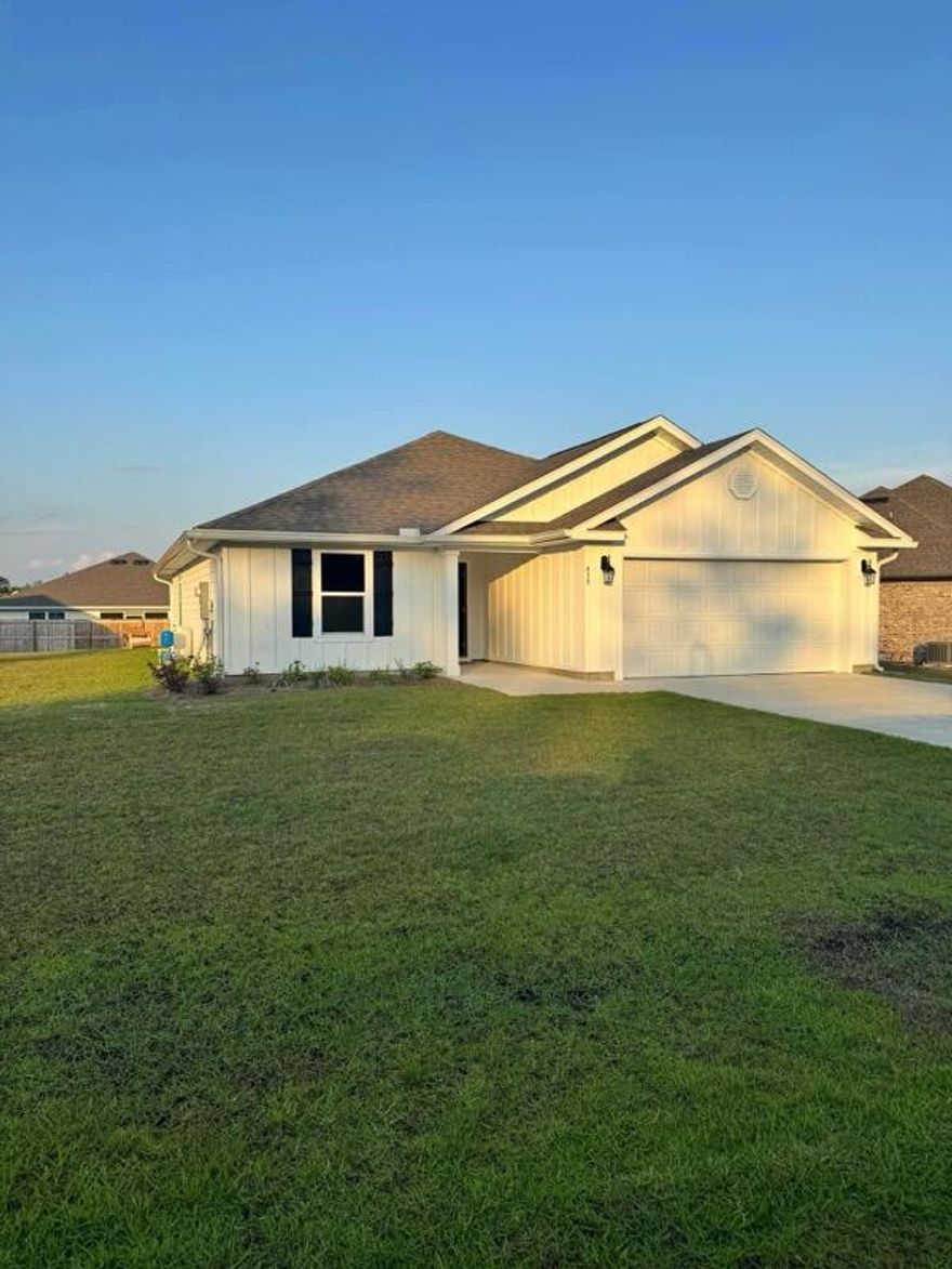 For Lease: New 3-Bedroom Home in Freeport, FL offered at $2650/month.  This 3-bedroom, 2-bathroom split floor plan offers modern comfort and convenience with an open-concept layout, high ceilings, and stylish finishes throughout.  Features include:  Spacious primary suite with a walk-in closet and en-suite bathroom  Two additional bedrooms on the opposite side for privacy  Bright and airy living space with large windows  Modern kitchen with stainless steel appliances and ample storage  Attached garage  Fenced-in backyard--perfect for pets, kids, or entertaining Located in a desirable neighborhood close to dining, schools, and a short drive to our beautiful beaches.  Now available for lease--