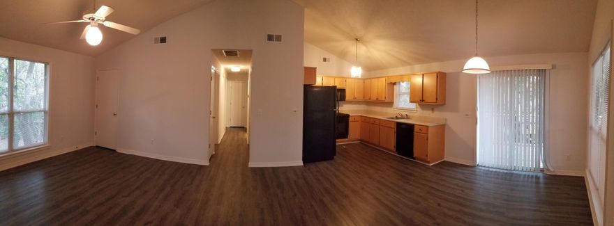 Beach house is on pilings set in concrete slab with parking and storage underneath house. Home is short walk or bicycle to the public beach access located at the end of south Bishop street. South Bishop street is south side of the hwy across from subject home. Excellent location to Butler elementary, beaches, shopping and hospital. Lot has beautiful mature trees and greenery.New vinyl plank floating floor in great room, kitchen, bathrooms and hallway.