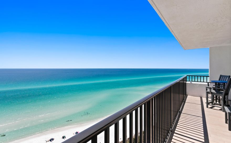 Welcome to the newly renovated One Seagrove Place! Come check out the beautiful new lobby with professional management on-site.  This beautiful 12th floor unit has incredible views of the Gulf to the south, southeast, and southwest.  The '02' stack projects southward of your neighbors, affording the best possible views!  Tile flooring throughout that looks like LVP flooring gives the unit a clean, uniform look.  New polywood patio furniture, new curtains in master bedroom, new plantation shutters in guest bedroom, and new A/C in 2023 enhance the value of this great rental!  The updated master bath with travertine shower and guest bath with travertine surrounds and jacuzzi tub give a modern sleek feel.  Unit grossed $47,861 in 2024.  See documents section for additional info.