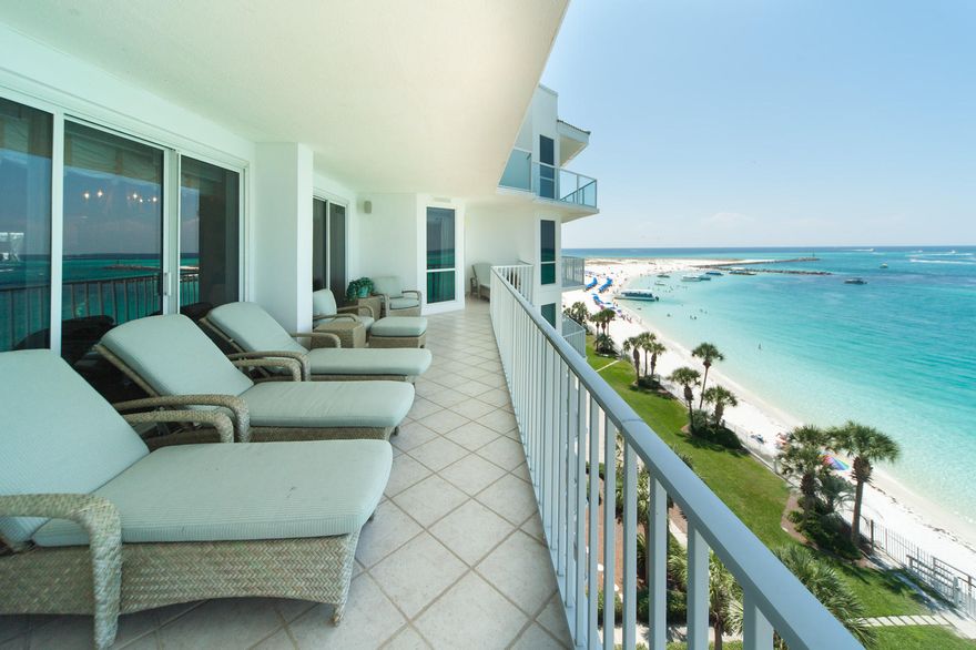 The Ultimate Unit 743 exemplifies the essence of the Emerald Coast Lifestyle. This stunning unit has a wide expanse of magnificent views of the majestic waters of the Gulf, Destin's East Pass, and the beautiful, sought after Destin Harbor. This beautiful 2,660 sq. ft. unit is equipped with smart-home technology for controlling temperature, lighting, and window shades remotely from your smart phone or tablet. The elevator opens to a foyer leading to the entry of the unit. You and your guest will enjoy water views from the living areas, kitchen, dining, and all bedrooms making this unit perfect for relaxing, or entertaining friends and family. Two spacious balconies extend from the Gulf/Pass side and Harbor side living areas for enjoying the outdoors and sunning.