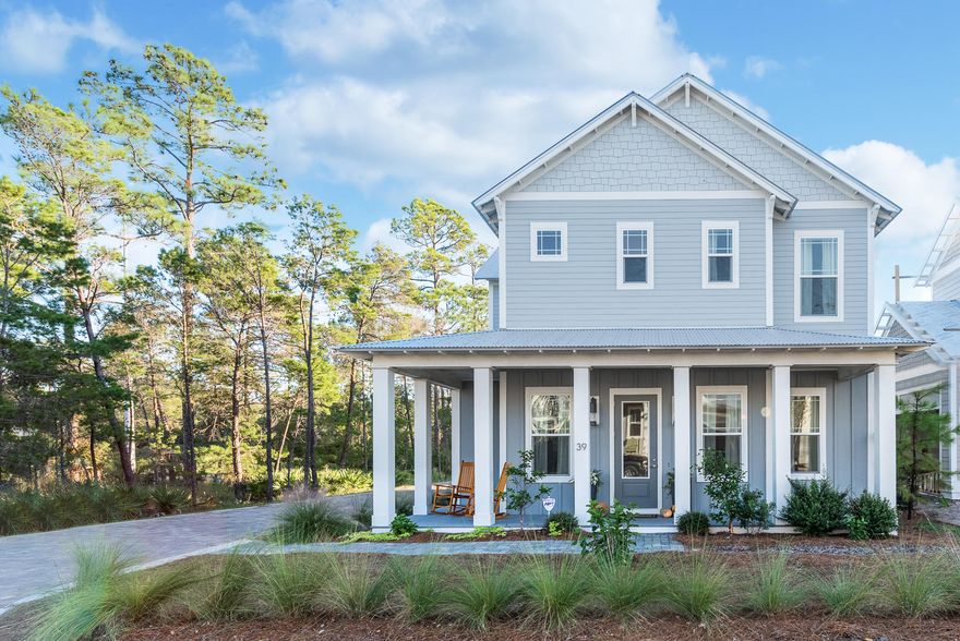 Selling MOSTLY FURNISHED, this beautiful beach cottage located in the new community of the Village at Grayton Beach is one mile from the award winning Grayton Beach. This is the only available floorplan and exterior color in the neighborhood! Built to the highest quality and standard, the Laurelwood A plan features open concept living and dining, four spacious bedrooms each with en suite bathrooms and a private balcony off the master. The chef's kitchen offers beautiful white 42 maple wood shaker cabinets with soft close doors and drawers, granite countertops, tile backsplash and stainless steel appliances including a gas range. Features include JELD-WEN impact-hurricane resistant windows, 2x6 exterior framing, a 2-10 home buyers warranty, high speed structure wiring network,
