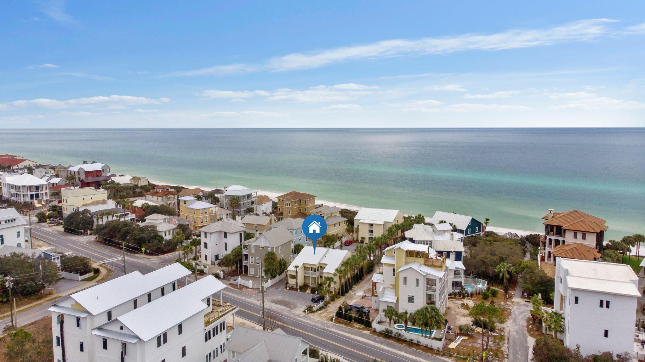 Exceptional opportunity to own a condo on the south side of 30A. First the Beacons unit for sale in over 3 years. It is a quiet and cozy 10 unit complex nestled between million dollar beachfront homes, just a short walk away from Seaside and WaterColor along with restaurants, shops and recreational activities. With one bedroom, an open living area and 2 Bunks, this second floor unit makes a perfect retreat for a couple or small family, being just 30 seconds away from the beautiful waters and crystal white sand of the Gulf of Mexico. Rental projections are $25-30,000 annually.
