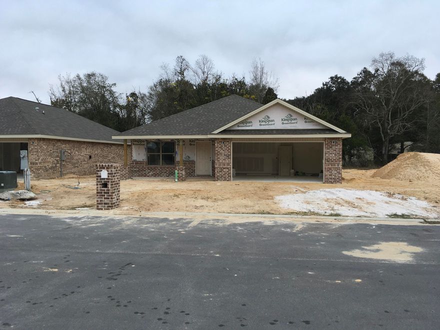 ESTIMATED COMPLETION TIME IS FEBRUARY 15 2018 FOR THIS BEAUTIFUL NEW 3 BEDROOM 2 BATH HOME LOCATED IN THE NEWEST SUBDIVISION IN FORT WALTON BEACH CONVENIENTLY LOCATED CLOSE TO EGLIN AIR FORCE BASE AND HURLBURT FIELD. TILE FLOORS LOCATED IN ALL LIVING AND WET AREAS WITH CARPET IN THE BEDROOMS. DOUBLE TRAY CEILING IN LIVING ROOM AND SINGLE TRAY CEILING IN MASTER BEDROOM. SEPERATE SHOWER WITH GARDEN TUB IN MASTER BATH. LARGE WALK IN CLOSET IN MASTER. GRANITE COUNTERTOPS IN KITCHEN. COVERED BACK PATIO. LAWN PUMP AND SPRINKLER SYSTEM WITH TIMER.
