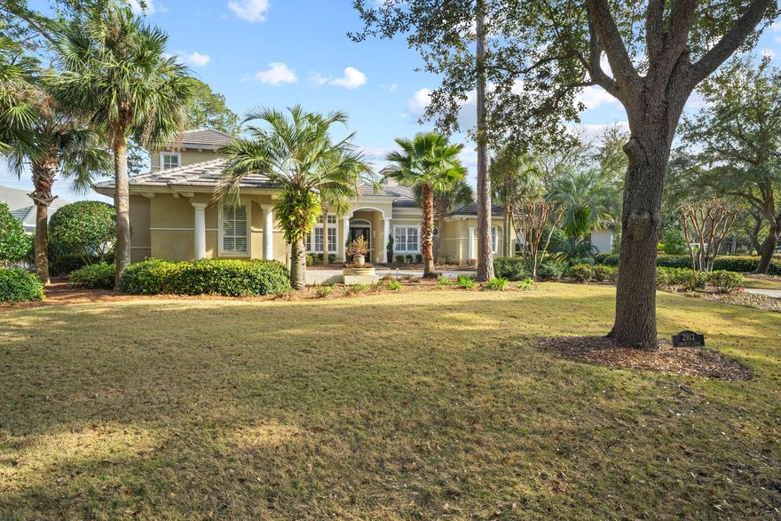 Custom Built home by  Ames Hudson... Embrace graceful living in Pine Valley within the Sandestin Beach Resort. Your private retreat, designed for family entertaining, blends the indoors and outdoors and achieves a light and airy look amidst a relaxed, elegant setting. Captivating views are enjoyed from almost every room. Meticulously maintained this Mediterranean style architecture is punctuated by stately columns and a tile roof on a large corner lot. Great outdoor Summer Kitchen over looking the lake.  This is a must see.  Call Today !