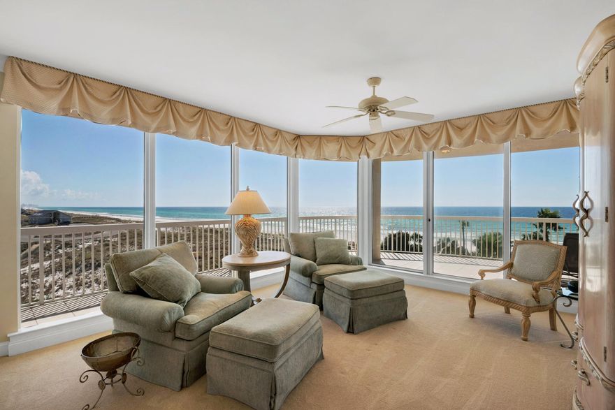 This condo is a must see. Located on the coveted east end of St. Thomas, corner units rarely come on the market. Directly gulf front with almost a mile of Henderson Beach State Park located to the east. The elevator opens directly into your private elevator foyer and leads to an expansive living/dining/kitchen area with floor to ceiling windows all around. The condo boasts 3 bedrooms/3.5 bathrooms plus a study with terrace access from all rooms. The kitchen, with travertine flooring, custom cabinetry and granite countertops, was expanded pre-construction to allow for more counter space. The spacious master suite provides awesome sunrise views and the master bath includes expanded countertop space and a picturesque window looking over the Gulf. This unit is sold totally furnish