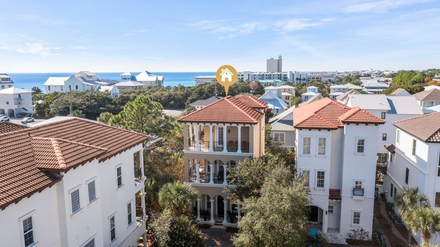 UPDATED, SEE NEW PHOTOS!! This beautiful three-story home located in Palmeira Villas at Seagrove has just over 3,000 s.f. of space made to entertain. Amazing location, across the street from the beach and biking distance to Seaside, perfect for a primary residence/investment opportunity. Main floor is large and spacious with two living spaces in the front and a gracious kitchen, breakfast bar, and dinette to seat up to 10 people on the back of the home. The second floor includes a master ensuite featuring a walk-in travertine shower, jacuzzi tub and walk-in closet. Three additional bedrooms with ensuites complete the second and third floor. Both levels have wrap-around covered porches with peek-a-boo views of the Gulf. Nestled in a small gated community, this home has everything you nee