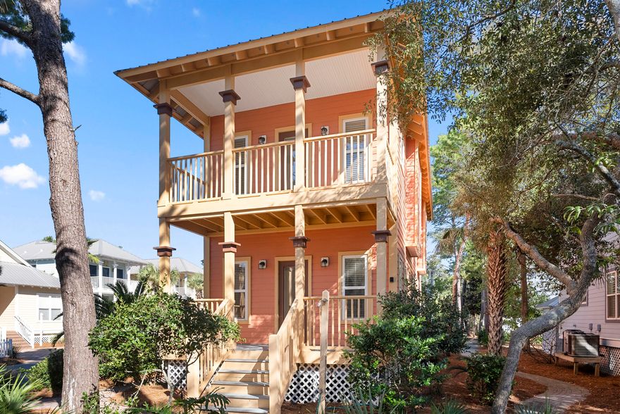 Located in the gated community of Old Florida Village on the West end of 30A, this charming 4 bed, 3 bath home is perfectly situated to nearby public beach accesses and all the restaurants and shops of Santa Rosa Beach and surrounding areas. The first floor provides a spacious living space open to the dining and kitchen areas, as well as one bedroom and one full bathroom. The kitchen provides a large island and stainless steel appliances with tile and luxury vinyl plank flooring throughout the home. The second floor hosts the primary suite with a private balcony and large bathroom and separate tub and shower. Two more guest rooms complete the second floor of this home.