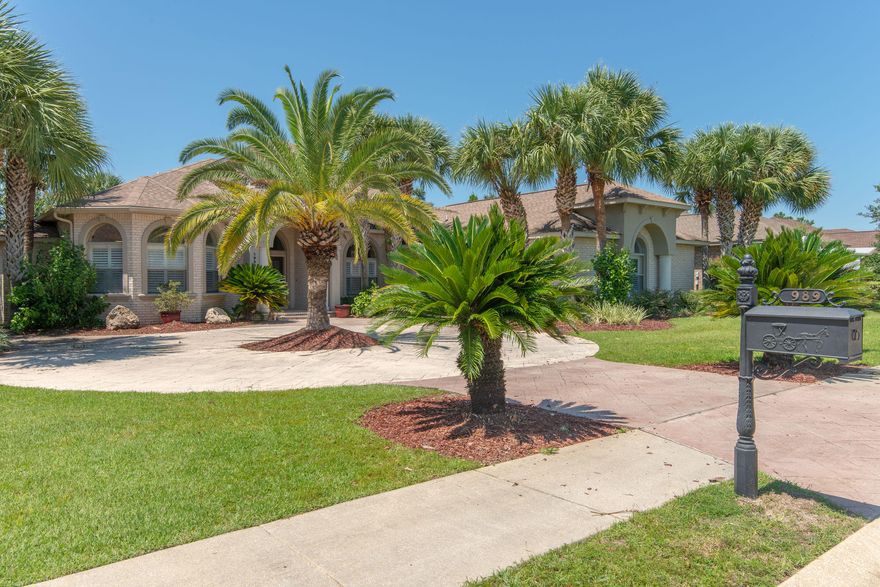 So glad you made it home...welcome to Heritage Park, an esteemed gated waterfront community and your piece of elegant beach living, only minutes from Navarre Beach. This custom home features 3 spacious bedrooms plus a large office or fourth bedroom with built-in cabinetry and three full bathrooms just hundreds of feet from the community clubhouse/pool/exercise room. The clubhouse area provides deeded access to the Santa Rosa Sound and breathtaking panoramic views! From the circular drive entry to the spectacular landscaping you feel you have arrived at a tropical oasis. The entryway opens to an expansive formal living and dining area with access to the office and master en-suite. High ceilings, crown-molding, wall sconces and custom alcoves are among a few of the upgrades in this once