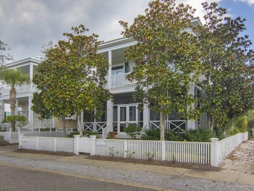 ''Completely Coastal and Sol Surfer'' - This premier main home and guest home is located in the gulf front village of Carillon Beach. Main home has four bedrooms and four baths. Living room has fireplace with built-ins, dining, kitchen, bedroom and full bath located on the first floor. The second floor has a master suite with fireplace, two additional bedrooms and two baths. Double loaded porches on front of home add so much Southern charm. The first floor porch is screened and acts as an outdoor living space. The guest house has one bedroom and a full bath and large storage area on first floor, with living/dining/kitchen and half bath on the second floor. Only steps to the carillon avenue dune walkover, three pools, tennis courts and downtown Carillon. Excellent rental opportunity. This home has many extras including sound system throughout, security system, landscaping lights and irrigation system.  The main house has been recently updated with hurricane rated windows throughout.