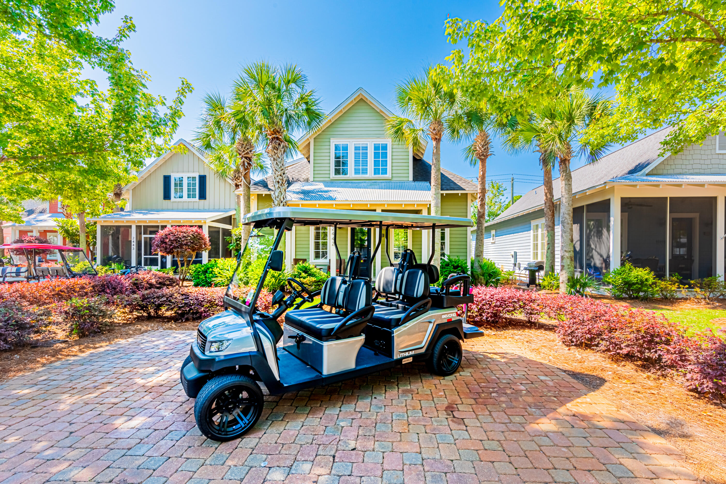 Fully furnished available for winter monthly rental 10/19/2025-4/1/2026. Contact 850.608.6078 for details. Rig's Beach Retreat offers two floors of comfort with 4 bedrooms, 2 living areas, and a 6-seat golf cart in the SANDESTIN GOLF AND BEACH RESORT(r). The open main level features a full kitchen, dining area, and living room, plus multiple outdoor spaces--front porch, screened back porch with seating and sun curtains, and a spacious paver patio with grill. The first floor hosts a master suite and bunk room, while upstairs offers a second master, guest room, and bonus living area with sleeper sofa. With 4 full baths and ample room for families and friends, this home is the perfect winter retreat near beaches, golf, and resort fun.