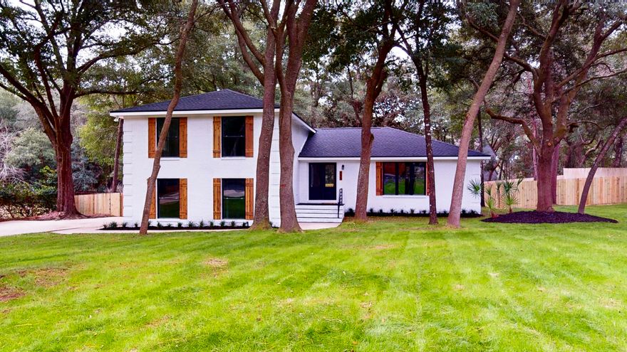 Newly renovated home in Le Chateau area Rocky Bayou Country Club on a large 1/2 Acre lot! Open floor plan with a custom renovated kitchen with beautiful new shaker style cabinets, white/gray granite counter tops, white tile back splash, stainless appliances and large island with custom ship lap trim work. Vinyl plank ''wood look'' flooring throughout and baths have been remodeled/updated with new vanities, hardware, white marble counter tops and refinished/new tub/showers.