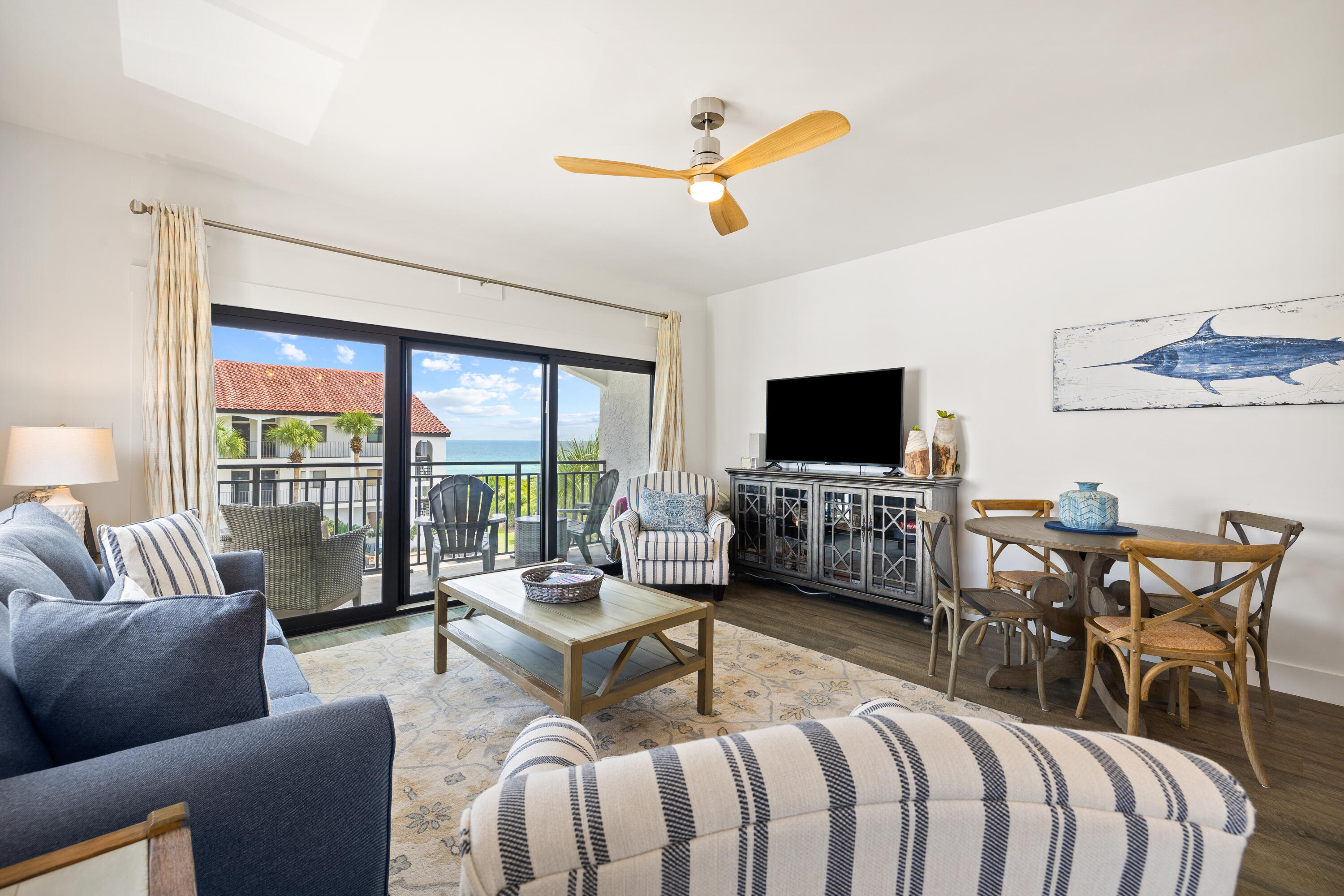 Welcome to Palms at Seagrove! This newly updated one bedroom two bathroom with bunks has been a solid rental income producer and has incredible gulf-views from the balcony and the living room! This third-floor east end corner unit has been impeccably maintained and has been upgraded to near perfection. Some upgrades include LVP flooring, granite countertops, new refrigerator & washer/dryer, totally remodeled bathrooms, new AC compressor, sliding glass doors and new furniture throughout. With the hall bunkbeds and sleeper sofa, this unit is equipped to sleep 6 for optimal rental-ability with strong rental history and income projections exceeding $50,000! The Palms of Seagrove is situated in a prime location in the heart of Seagrove Beach, just minutes away from Seaside, and a short walk to