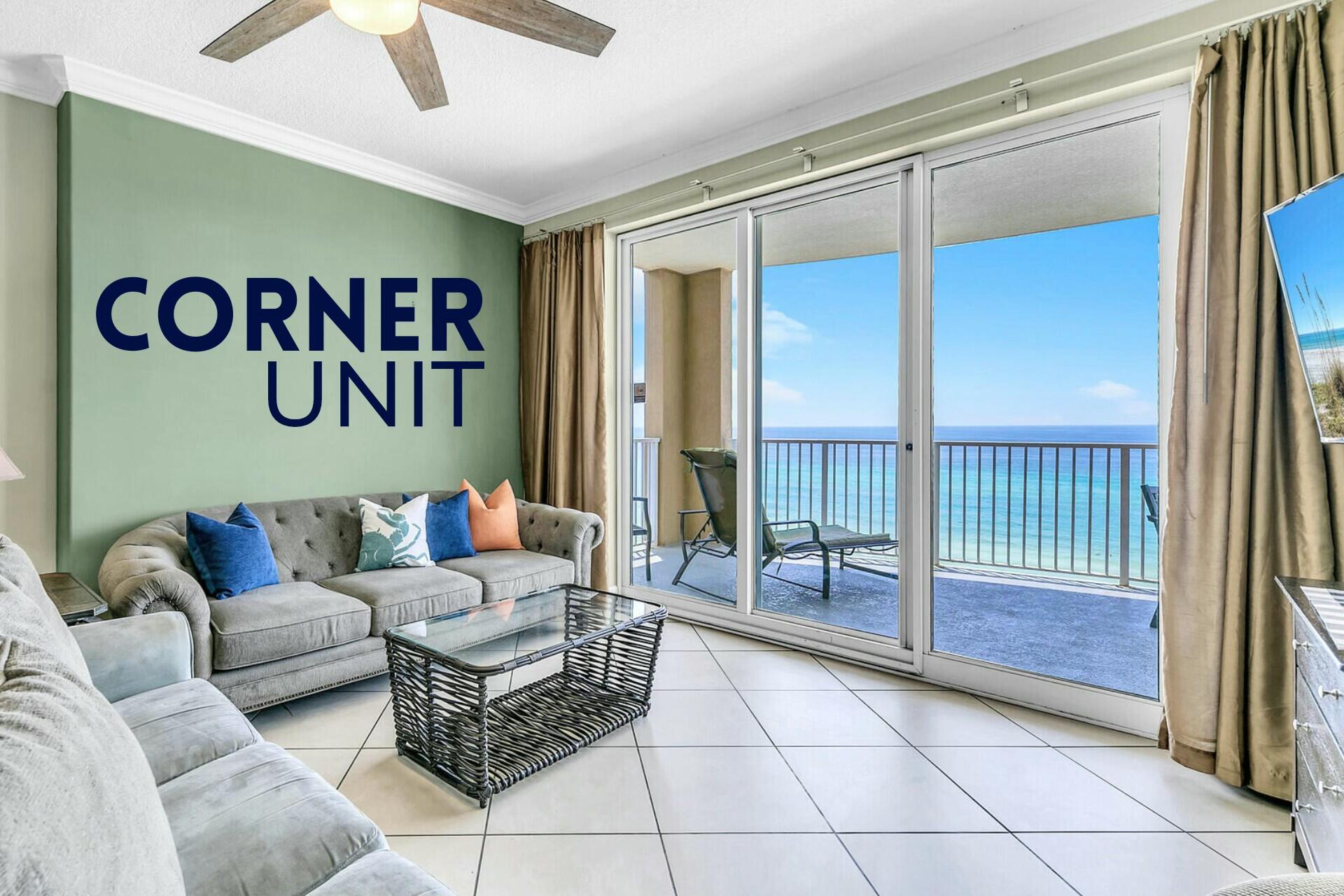 Escape to paradise in this partially renovated END UNIT beachfront condo in Panama City Beach! Here on the guest-preferred 8th floor the views are stunning, the noise from the pool deck is far away, and the elevator ride is manageable. The highlight is the enormous oceanfront balcony - perfect for quiet sunrise coffee or gathering for sunset cocktails. Wake up to breathtaking ocean views from your oceanfront primary suite. Guests will love the privacy of their own ensuite bathroom in the second bedroom. Enjoy beach friendly features like granite countertops and easy-to-clean ceramic tile throughout. Investors: ask about the solid rental history, and buy low before the building is freshly painted this summer at no cost to owners. The Ocean Villa building offers oceanfront pools, a fitness center, and a prime location within moments of dining, shopping, and activities. Convenience is key with beachfront parking, an additional private parking garage with a skywalk, keypad locks, and an extra storage closet. Dreaming of the beach life? Check out Ocean Villa #806 on Florida's beautiful Emerald Coast.