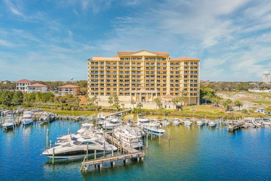 Stunning harbor and Gulf views from the large private balcony at this Marbella 5th floor unit will take your breath away. Marbella is perfectly located on the Destin harbor, right across the street from a brand new Publix and additional shopping, currently being built. This unit offers 3 bedrooms plus a bonus room that can easily be used as a 4th bedroom or office. Endless views are featured from the large living and dining space, kitchen, and the master suite. All bathrooms have been updated and the HVAC is just 5 years old. The amenities are Marbella are first class and include a large pool and spa, fitness room, owner's club space, and an attractive lobby. This unit also comes with two underground parking spaces and a storage closet. Marbella also features a marina and the Legacy