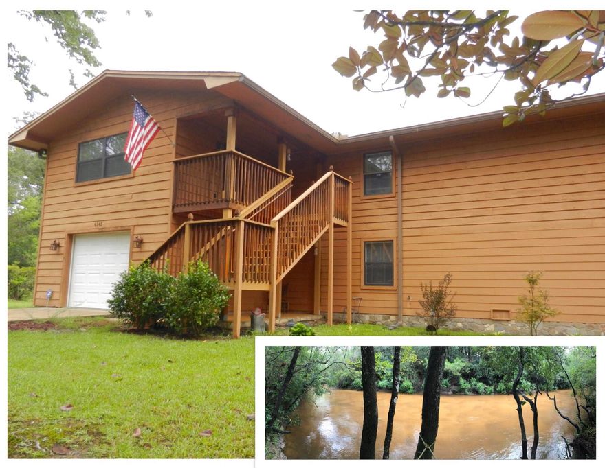 If you have been looking for privacy, nature and a white sandy creek bottom, look no more! This one of a kind rustic home is situated on 1.77 acres of creek front property! Almost 300 feet of creek frontage! Property features not only wildlife galore but many native trees! Magnolia, Pear, Dogwood, Pine as well as azalea bushes! Wooded and secluded! Bring your 4wheelers and innertubes to explore this truly unique property.The upper level is where you will find the heart of the home. Spacious open concept living, kitchen and dining with great views of your yard! Excellent for spotting deer! Large pantry off of kitchen. You will also find your indoor laundry conveniently located upstairs as well as 2 bedrooms and 2 full baths. (continued)