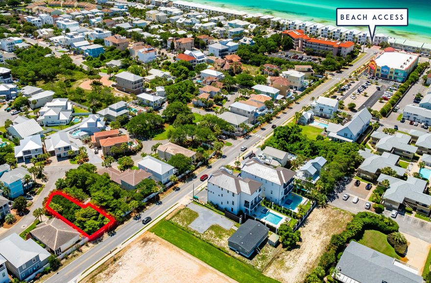 One of the few undeveloped lots remaining just 440 yards to the sugar white sands of the beach along Scenic Gulf Drive in Miramar Beach, this parcel in the gated community of Emerald Waters Village provides a rare opportunity to custom build the perfect beach getaway or investment property. The neighborhood offers two private community pools, additional parking spots for guests, multiple park/green space areas, and deeded beach access just steps away from the community. Emerald Waters Village is located in the heart of popular Miramar Beach where a golf cart is the preferred mode of transportation to the beach, the grocery store, restaurants, and shopping. Low HOA fees, an X flood zone and a location in the neighborhood closer  to the beach make this large corner parcel even more