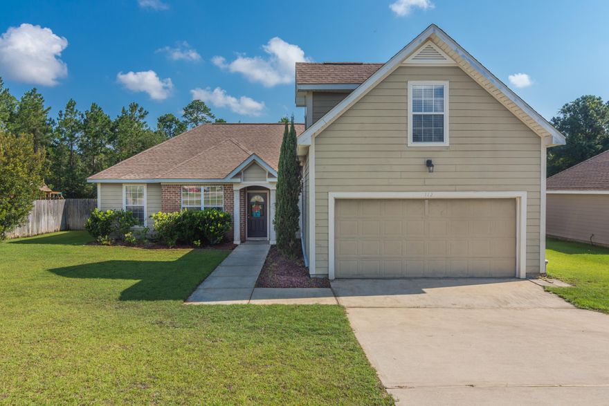 Sought after location in Crestview South of I-10, cuts your commute, saves from traffic if going to/from base (10 min drive to Duke, 20 min to Eglin). Spacious floor plan with 3 bedrooms on first floor plus BONUS MEDIA ROOM on second floor, open living room, and dining room. Kitchen has breakfast bar, maple cabinets, pantry, Granite countertop, breakfast nook. Kitchen opens up to the living room. Living room and dining room have crown molding. Split bedroom plan for extra privacy. Large master bedroom, walk-in closet. Master bathroom with double vanity, separate shower and garden tub. Very large fenced backyard that backs to no-build green belt, great for privacy. Great neighborhood, quiet and perfect for families. House is prewired for security system.