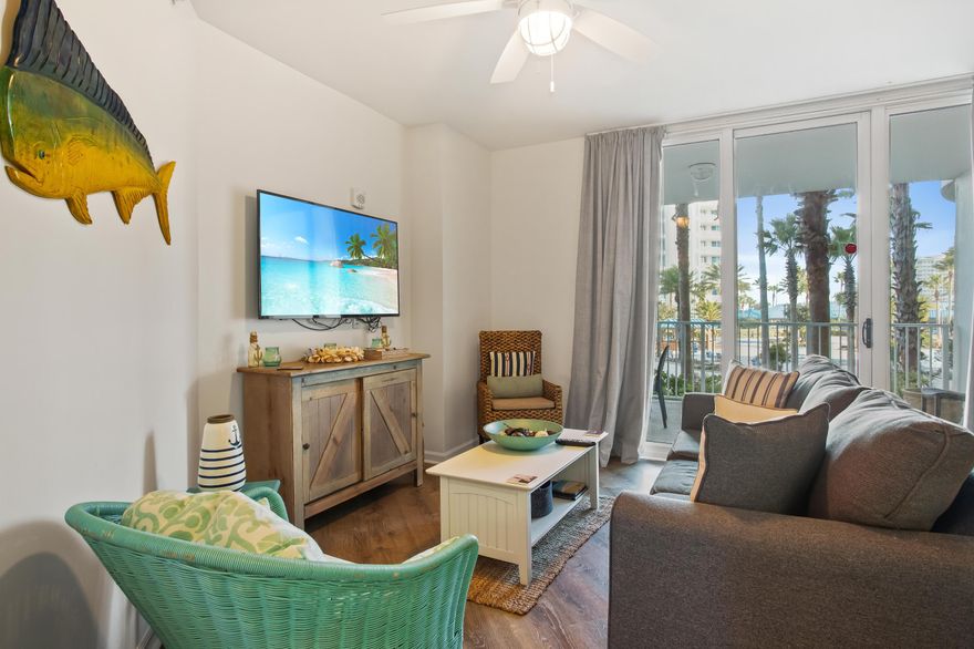 Newly renovated condo. This pool facing full two-bedroom condo offers an open concept living and dining area, as well as an inviting large balcony. The lagoon pool and water features are the resort's crowning attractions. Grossing over $44K in rental revenue in 2021. Onsite amenities include multiple pools with waterfall features, a hot tub, playground, fitness center, and tennis and basketball courts.  On-site restaurant offering lunch, dinner, room service. All utilities are included in HOA dues water, sewer, electric, cable, WiFi, phone, trash! Mounted fish excluded from sale.