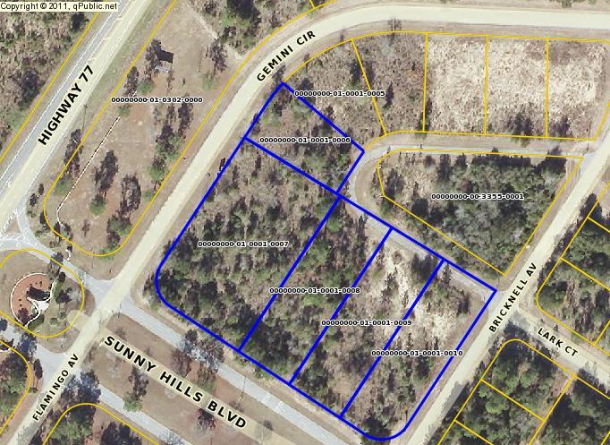 Bulk Sale - 5 Lots Included! Property is 3.796 Acres of commercially zoned vacant land that is level and at the front of Sunny Hills residential development in Chipley, FL. Has immediate access to Hwy 77 and 20 miles from Interstate 10.