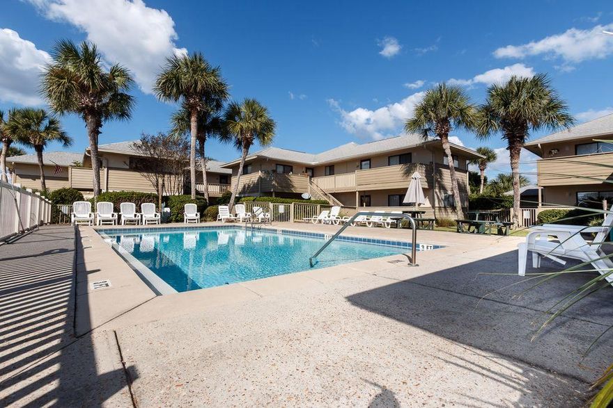 Have you always dreamed of owning a peice of paradise?This adorable fully upgraded condo is in the heart of Miramar and Destin . Its only steps away from the beautiful emerald water and white sands of the Gulf of Mexico . This is a ground floor unit . It provides easy access to the community pool , and great for your vacation renters . No steps to climb here ! It is close to Pompano Joes , shopping , restaurants, and the old 98 bike path . Just jump on your bike and ride to the beach or dinner . This would make a great second home or vacation rental . This condo is being sold fully furnished. Buyer to verify all info .