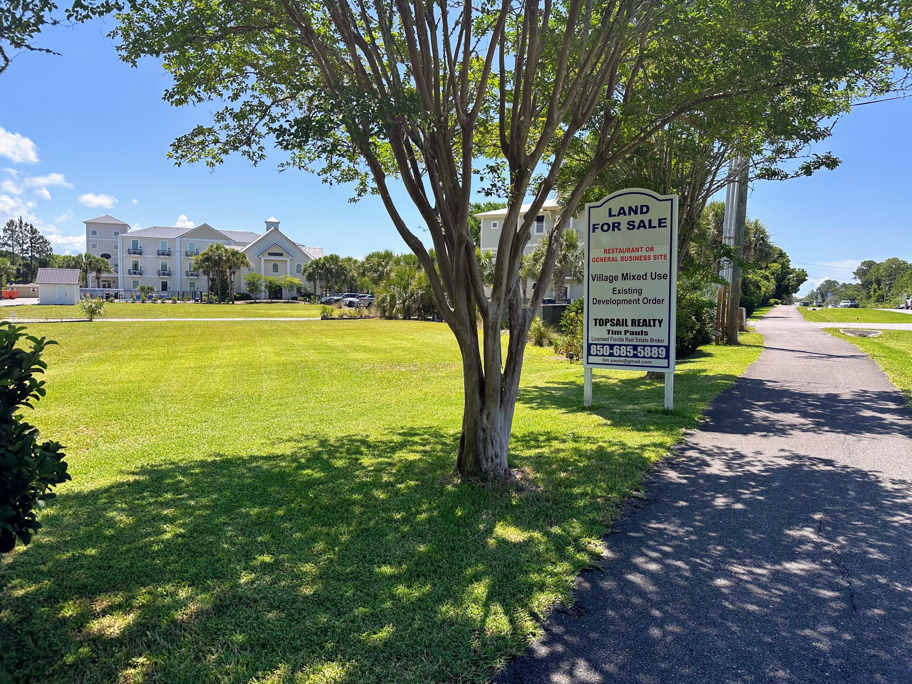 Great commercial parcel for a variety of businesses located on the popular stretch of 30A. Development order in place that will not expire for a 2 story 5200 sq ft restaurant. Property has no wetlands or drainage issues. Storm Water approved plan for existing Development Order. No land preservation requirements. Water and Sewer Capacity. Other utilities on site. There is a Master Association in place for road and common maintenance and is $291 a quarter. Would possibly lease the land.