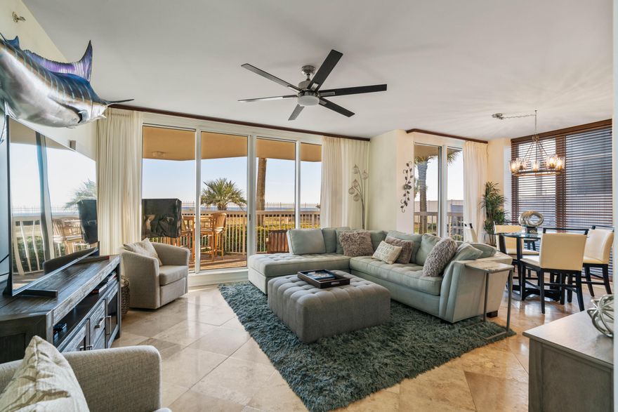 Rarely available ground floor Penthouse!  This 2 bedroom, 2 bath unit boasts almost 300 more sq foot than other 2 bedroom units in the building.  The added bunk room is fantastic for kids and makes this 2 bedroom unit comfortably sleep 6.  With huge balcony space and first floor walkout, you can be at the pool or the beach in seconds.  Parking right next to the unit entrance makes this the most conveniently accessible condo in the building.  Beautifully decorated and sold fully furnished, w/ deeded parking space, a storage cage right outside the unit, on-site security, 2 pools, spas, and tennis court.
