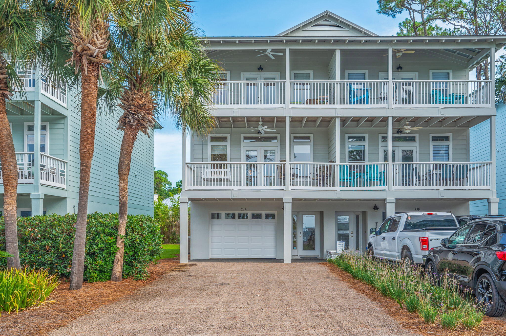 Dune Breeze Villas is located on Oyster Lake in Dune Allen. Convenient access to the West Allen Loop beach entrance with approximately 1/4 mile of public beach for your enjoyment. Less than a 2 min golfcart ride and less than 8 min walk to beach. This spacious and beautifully maintained townhome has plenty of parking in driveway and storage for golf cart and beach toys in the one-car garage. The unique layout of the property has first-floor Suite with kitchenette and private deck, that can be completely locked out for privacy and flexibility. The second floor opens into a large custom kitchen with white cabinetry and a large center island-perfect for entertaining. A generous open living and dining area flows seamlessly to a large covered balcony that offers clear views of the sparkling community pool, Oyster Lake, and The Gulf. There is a 3rd guest bedroom on the second floor with ensuite bath. The third floor is dedicated to the luxurious primary suite, with a spa-inspired bathroom featuring a double vanity and large walk-in shower. From the primary suite, step outside onto another private covered balcony with breathtaking views of the Lake and Gulf. The 4th guest bedroom is also on the third floor with private bath. Enjoy easy access to Scenic 30A including boutique shopping, dining, and coastal amenities. This home has never been rented and is in excellent condition, this property is ideal as a full-time residence and has strong rental potential. Buyer to verify all dimensions. Don't miss your opportunity to own a piece of paradise in one of 30A's most coveted communities.