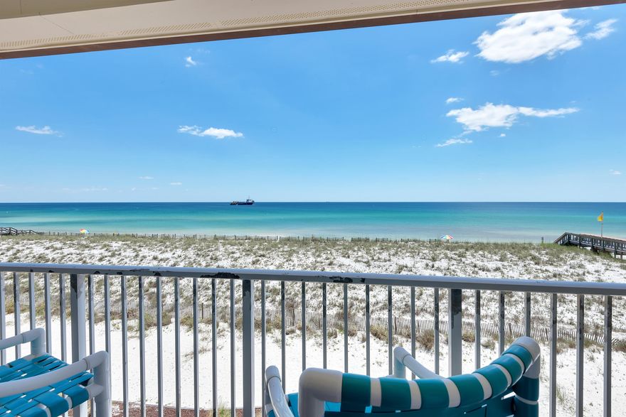 Beautiful Gulf front townhouse located on Navarre Beach. 3 Stories, 3 Bedroom, 3 Bath townhome. The 1st floor has an enclosed 2 car garage, the 2nd level has a beautiful kitchen with updated appliances and granite countertops, dining area, living room, guest room and full bath. The 3rd level features a gulf front master bedroom, master bath, another guest room and bathroom. Enjoy the beach with comfort and ease. Enjoy the convenience of keeping all your beach equipment in the garage and walking directly out of the garage to the beach.