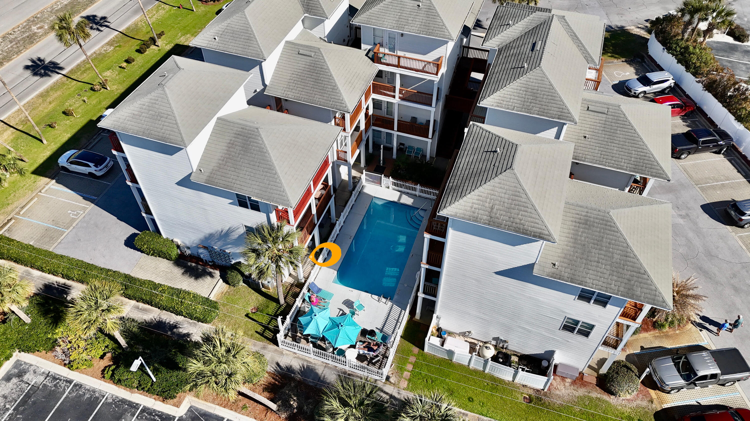 This unique property has only 19 units surrounding a courtyard pool. This beautifully maintained 1-bedroom, 1-bathroom unit offers pool-front views and easy beach access with a dedicated path. Located on the ground floor, this home features four exterior doors for effortless accessibility. Enjoy the warm summer breeze or savor your morning coffee on any of the three inviting patios, one shaded. The thoughtfully designed open layout includes a cozy bunk bed nook, perfect for accommodating extra guests. With pet-friendly policies, owners and renters can bring their furry friends along. The unit is fully furnished (including a washer and dryer in the unit), freshly painted, and has new smart TVs for your entertainment. Take advantage of heated pool year around. The Condo has one of the lowest HOA dues on Okaloosa Island and proven rental income potential, making this a fantastic opportunity for both immediate move-in and rental. Ideally situated for beach enthusiasts and those in search of a peaceful getaway. Do not miss this exceptional retreat! Water Heater-2024