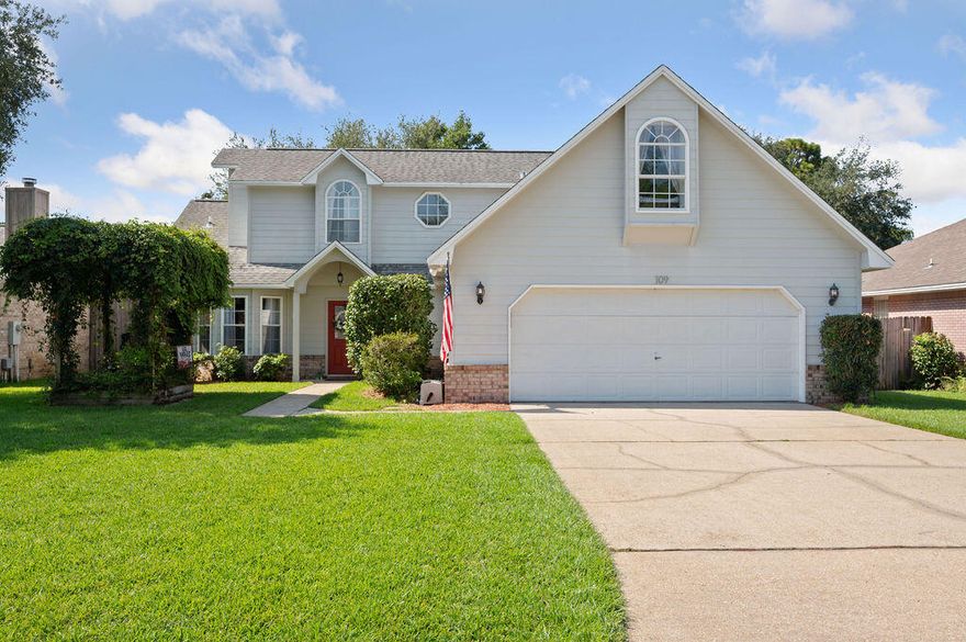 Discover your perfect retreat in the sought-after neighborhood of Bluewater Bay! This beautifully maintained 2-story home seamlessly blends comfort and practicality, featuring 4 generously sized bedrooms and 2.5 bathrooms. The primary bedroom, conveniently located on the ground floor, offers a serene escape with an en-suite bathroom and easy access to your beautifully landscaped backyard, perfect for relaxation and outdoor gatherings. Venture upstairs to find three additional bedrooms, providing ample space for family or guests. Two of these oversized rooms are incredibly versatile and can easily be transformed into a home office, playroom, gym, or craft area--tailoring the space to fit your lifestyle has never been easier! Step outside and immerse yourself in your backyard paradise, complete with two charming pergolas and a sun deck which adds to a relaxing environment for enjoying the warm Florida sun. The property also includes a 5x7 shed for additional storage, as well as a detached carport measuring 14x24x12, featuring a double gate for effortless access from the street behind, ensuring convenience for parking or storing recreational vehicles. This home is perfectly situated in the Niceville/Bluewater Bay area, which captures the essence of a charming small-town vibe, complete with a warm community atmosphere and a welcoming spirit. Residents will appreciate the convenience of nearby shopping and dining options, all just minutes from the stunning beaches that make this destination so cherished. Additionally, the proximity to military bases enhances the area's appeal, creating an ideal setting for those who value a strong sense of community and easy access to the best of coastal living. Sellers are willing to put on a new roof with a full price offer. Roof 2006, HVAC 2010, Water Heater 2015.Information herein is believed to be accurate, but buyers must verify any information deemed important.