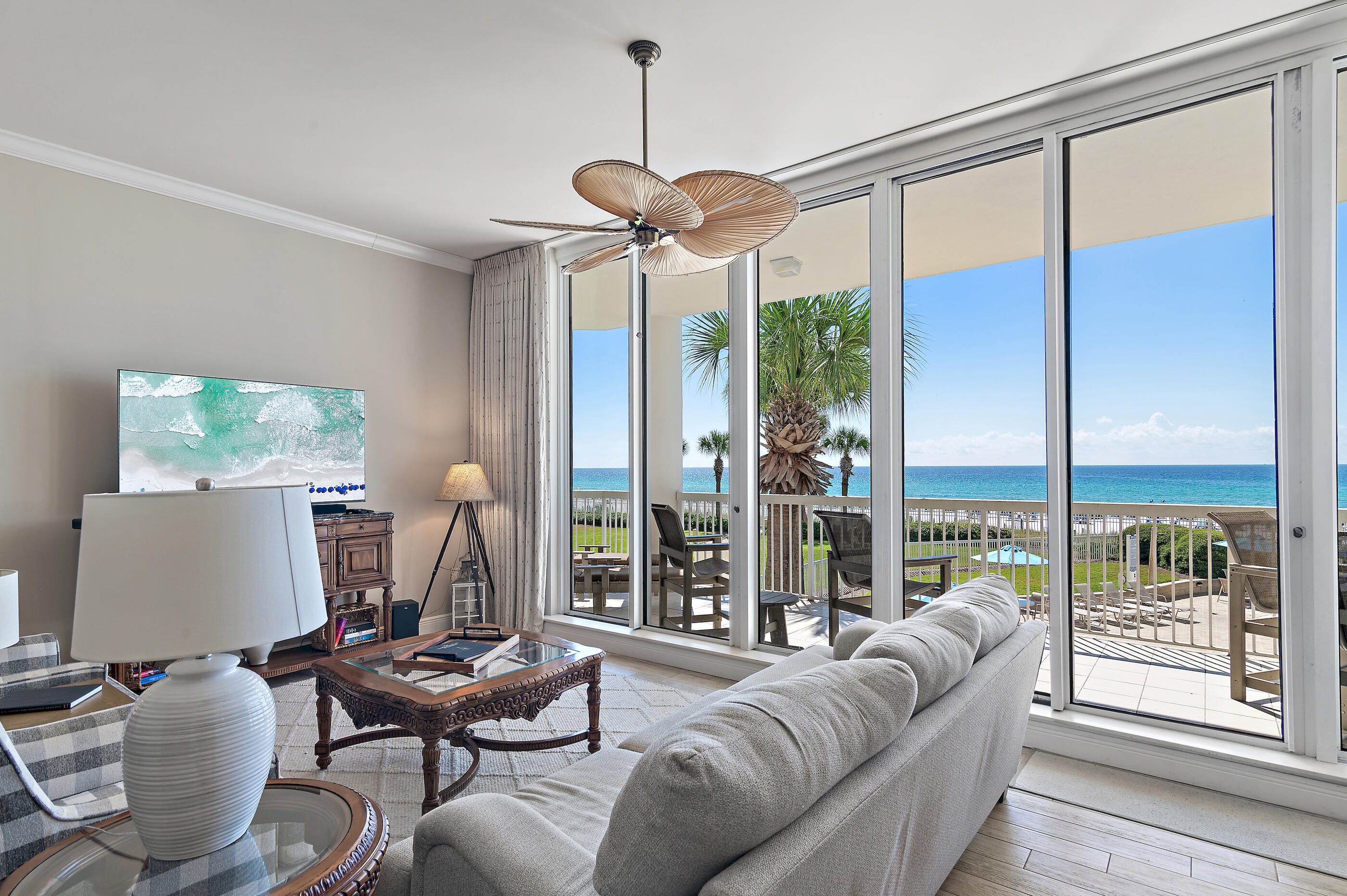 Rare opportunity to own a beachfront and pool view 3 bedroom condominium with all 3 bedrooms facing the gulf and affording stunning views from every room. 11' ceilings and 10' sliding glass doors give this home or home away from home an airy, spacious and open feeling that is hard to match. this uniquely designed condominium also has two gulf front balconies and a large greatroom. Silver Beach Towers was designed by Robert Swedroe and is a beautifully designed, constructed and maintained property. features of the Silver Beach Community include, two beach side swimming pools, two hot tubs, pickleball court, basketball court, Gas BBQ grills, expansive beach side green space, pet friendly walking space, high speed elevators, keyed building entry doors, temperature controlled interior hallways. temperature controlled owner storage room with individually lockable open mesh storage cages. as if that was not enough; the gated garage area includes a covered deeded garage parking space with convenient access to the building. if you are looking for a large 3 bedroom condominium with incredible views then this is it.