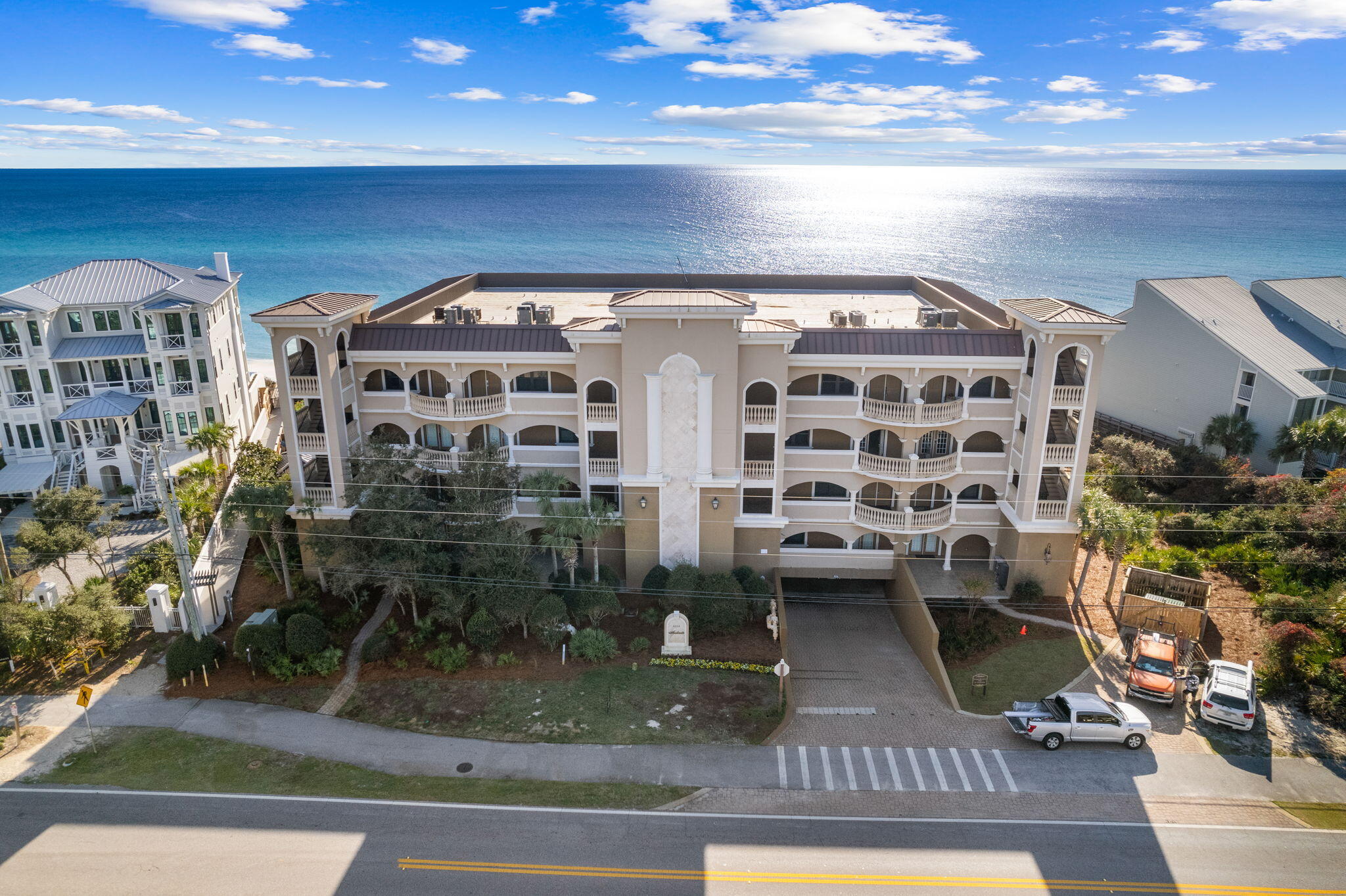 Indulge in the luxury of Andante penthouses, a haven for those seeking unparalleled Gulf-front living. Nestled in Seacrest Beach, just moments away from Alys Beach and Rosemary Beach, these exclusive residences redefine the standard of opulence in South Walton. Boasting only ten units in this all-penthouse development, Andante ensures its owners an esteemed status.Elevated 40 feet above sea level, Andante commands a breathtaking 240 feet of beachfront with endless views. The architecture exudes a Mediterranean charm with sun-kissed stucco and adorned with iron balconies. Each 4,300-square-foot 'smart home' unit comprises 4 bedrooms, 4.5 baths, 550 square feet of balconies, and includes deeded underground parking and climate-controlled storage.