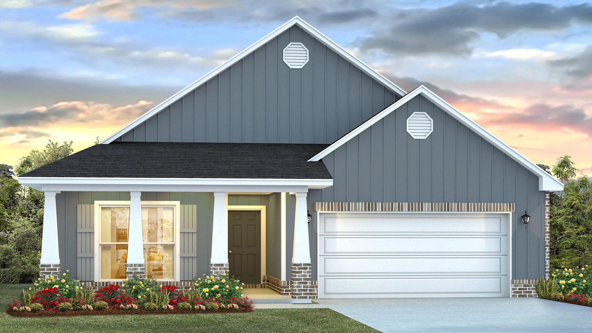 Welcome to the 80 Gray Owl Drive W, a new home at Owl's Head Farms in Freeport, Florida. This home has a large covered front porch. The front entry hallway leads to a light-filled open-concept living area with 9' ceilings. The kitchen impresses with quartz countertops, undermount single basin sink and a dedicated water filter faucet. stainless steel appliances, and a large center island with bar seating overlooks the great room. Brushed nickel fixtures are throughout the home and include a lifetime warranty. Adjacent to the kitchen is the dining area perfectly positioned for meals and gatherings, while the living room's wide layout invites relaxation and socializing. The primary bedroom, set at the back of the home, offers a serene escape with a luxurious bathroom featuring a double vanity, a walk-in shower, and two generously sized walk-in closets. Three additional bedrooms and a full bathroom are located in a separate wing, ensuring privacy for family or guests. The interior features EVP flooring throughout the living area and carpet in each bedroom.
Rounding out the home is an oversized covered patio, ideal for enjoying Florida's sunny days, and a convenient laundry room. This home has Smart technology including 5 Deako smart switches, Kwikset keyless entry and a programmable thermostat that can be controlled though an app on your phone. The Delray's combination of space, style, and practicality makes it a perfect fit for any family.