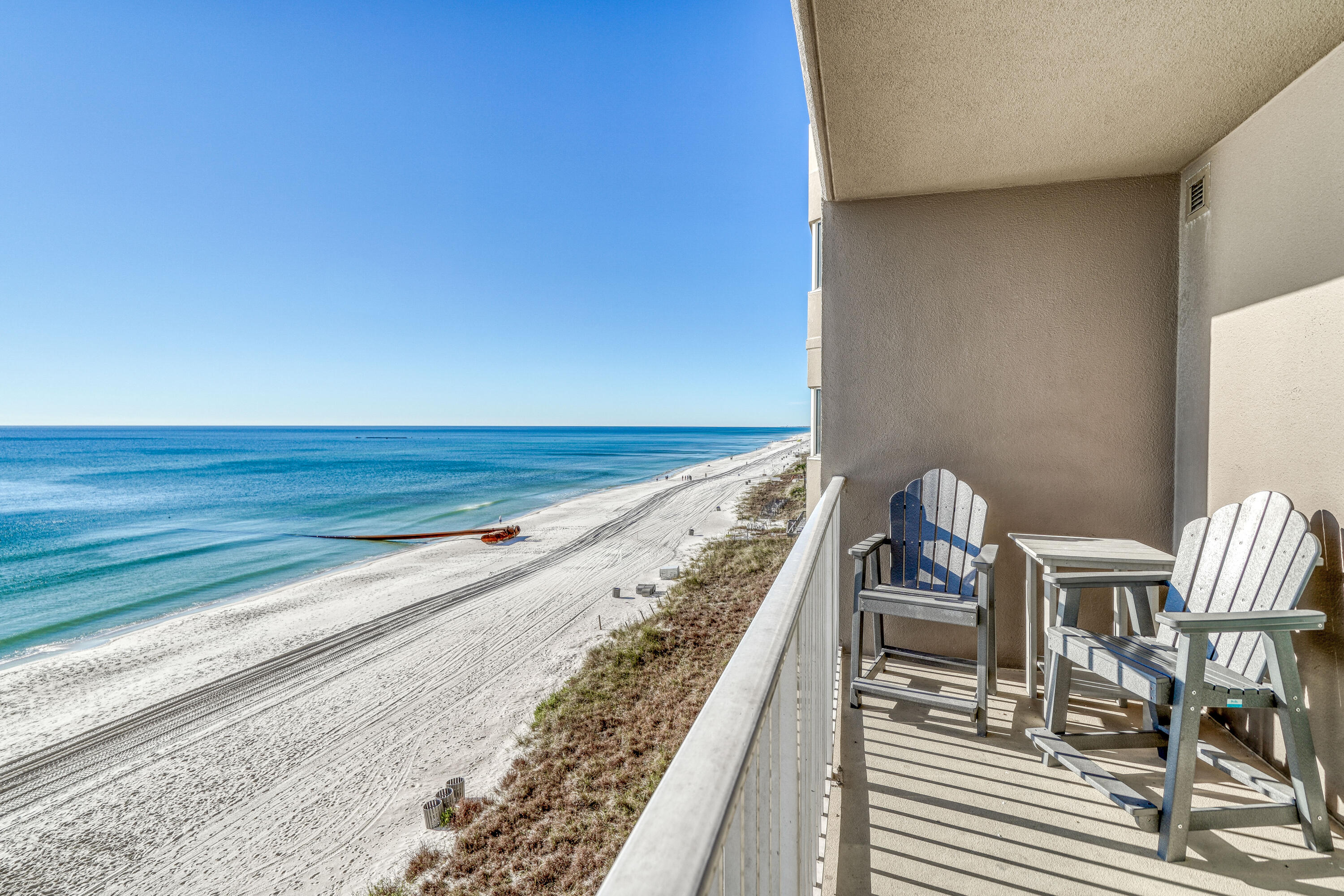 Welcome to Tidewater 407 in Panama City Beach, Florida! This beautiful, low floor condo will sleep 6 comfortably with a King Bed in the master, 2 twin size bunk beds for the kids, and a queen sleeper sofa in the living area. Two full bathrooms, washer/dryer, beautiful tile and granite countertops are a few of the must have features of this condo! This beautiful, resort vacation home also boasts Gulf front balcony access from the open living room area. It's the perfect spot to enjoy the unbelievable views and those unforgettable sunsets from one of the best locations in the entire area. Tidewater Beach Resort is located 1/4 mile west of Pier Park and will be the first building you see when driving from the airport. Tidewater features: 2 huge lagoon style pools with tiki bars - 2 gulf