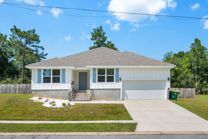 Assumable VA 2.75% fixed loan option available.    Community with sidewalks, underground utilities is located in North Crestview. House features a spacious 5 BR, 3 Bath, open design, covered patio & 2 car garage. Wood look LVP flooring throughout with Frieze carpet in the bedrooms. The kitchen features a large island bar, stainless steel appliances, & large corner pantry. Breakfast nook & separate dining area. The Master Bedroom is spacious with an adjoining bath, a double vanity with his and hers large walk in closets. The back yard is completely privacy fenced with a wide gate.  Durable Brick and Hardi board craftsman design. Smart Home Connect system (ADT) with cameras and sensors, video doorbell and key-less door.  Buyer. and/or agent to verify all information.
