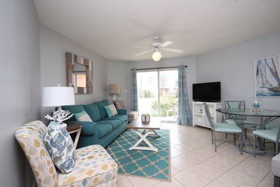 Available Jan 6-March 14. No PETSRecently redecorated and upgraded with fresh paint, all new furniture throughout, a 46'' flat screen TV, stainless fridge and new linens, our unit is among the most beautiful, tasteful condos available in all of Gulfview. We invite you to come and relax in this very special place, and enjoy all of the amenities that Gulfview has to offer. Sleeping Arrangements (Sleeps 6) Master bedroom: Queen Bed Living Room: Queen sleeper sofa Hallway bunks: 2 Twin Beds Bathroom: Tub/Shower combo with entry from Master Bedroom or Kitchen Two Pools, Grills by the pool for outdoor dinners Beach Access within 100 yards of condo door! Gulf Glimpse from unit Ground floor - no steps to climb!