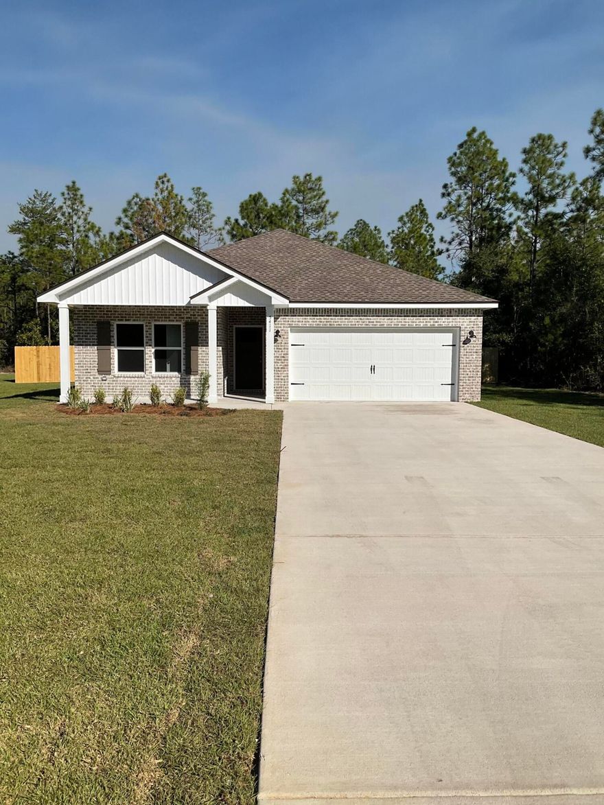 MAYBELLE ON MT OLIVE - READY OCTOBER - SELLER WILL CONTRIBUTE UP TO $10,000 TOWARDS CLOSING (restrictions apply).  All brick home, no HOA, low county taxes, and ONE FULL ACRE.  Room to roam + relax on front or rear porches! Functional open plan has split bedrooms, primary bath w/double vanities, linen storage, walk-in closet and shower only.  Family/dining nook and kitchen have raised ceilings, recessed lighting, work island with bar seating, white shaker cabinets, corner pantry.  Quartz countertops in both bathrooms/kitchen, carpet in bedrooms, ceiling fans thru-out.  Finished garage has pull down stairs for some attic storage.  Photos of similar completed home, elevation, interior/exterior colors will vary.