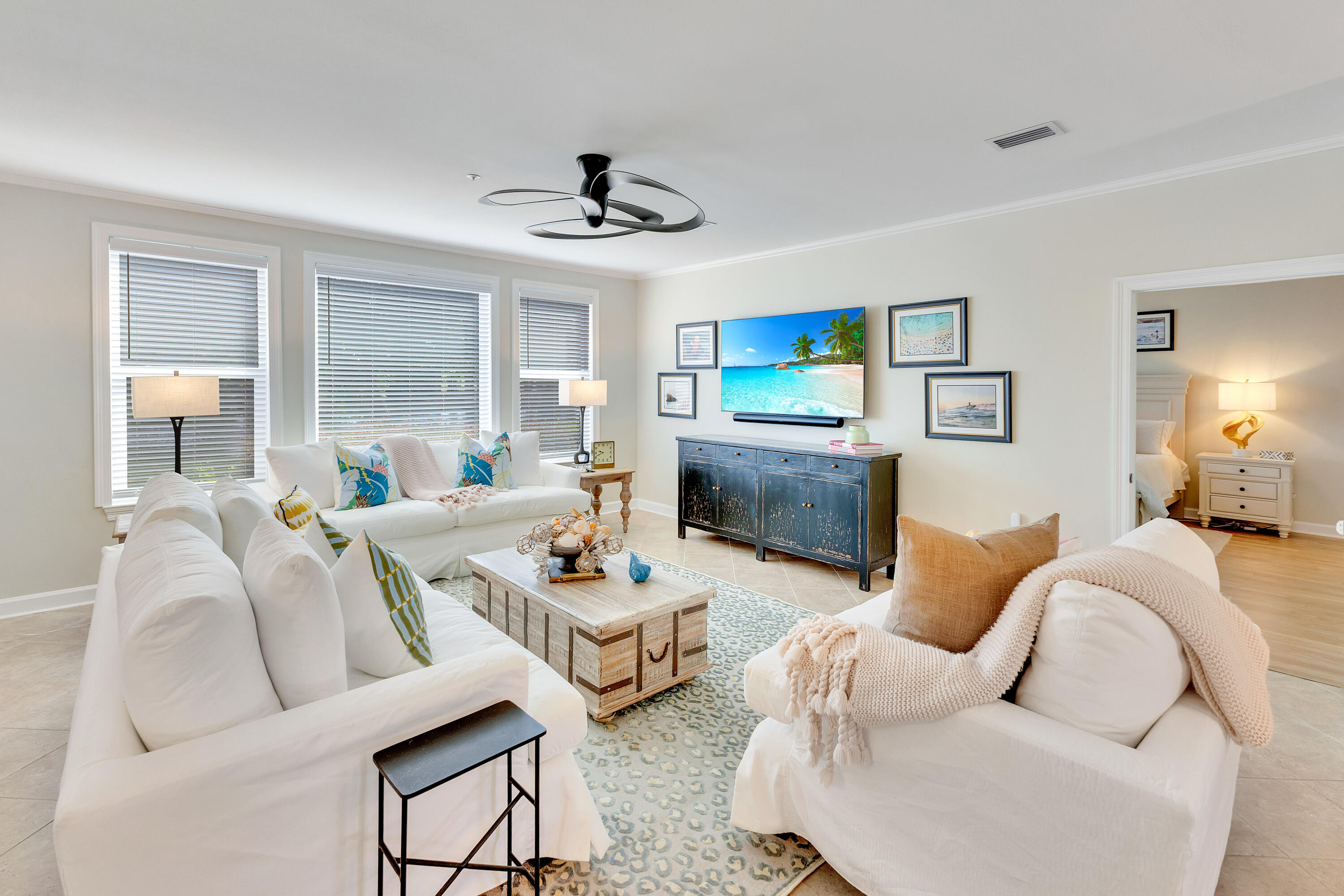 This ground-level condo in Turnberry Villas at Sandestin Golf & Beach Resort has been thoughtfully updated from top to bottom and is completely move-in ready. Nearly everything is new--including luxury vinyl plank flooring, fresh interior paint, tiled showers, stylish countertops, high-end restaurant-grade kitchen appliances, new furnishings, and a brand-new HVAC system. Enjoy the ease of single-level living with no stairs and the convenience of a private garage--a rare and valuable feature in Sandestin. A premium 6-seater golf cart (only 2.5 years old) is included, making it easy to enjoy everything the resort has to offer, from the beach and golf courses to the shops and dining in Baytowne Wharf. Whether you're seeking a second home, full-time residence, or vacation rental, this home offers the perfect combination of comfort, style, and location.
As an introduction to the Sandestin lifestyle, we invite our new owners to explore amenities that make Sandestin special. The listing brokerage and seller(s) are presenting the buyer(s) of this property with (2) 90-minute rounds of Tennis court time, a golf foursome at one of our three championship courses, and a round of golf for up to four (4) players at the unrivaled Burnt Pine Golf Club.
Sandestin Golf and Beach Resort features more than seven miles of beaches and pristine bay front, four championship golf courses, 15 world-class tennis courts, a 226-slip marina, a fitness center, spa and celebrity chef dining. Shop, dine and play at the charming pedestrian village, The Village of Baytowne Wharf and more. Inside the gates of the resort, residents enjoy a balanced lifestyle of high-class living, spanning the 2,400 acres from the beach to the bay. Everything within the gates of the resort is accessible by golf cart or bicycle. The entire resort is interconnected by miles of pedestrian, bike and golf cart paths that weave through groves of live oaks, meandering past natural lagoons, fountains, man-made lakes, and meticulously landscaped fairways.