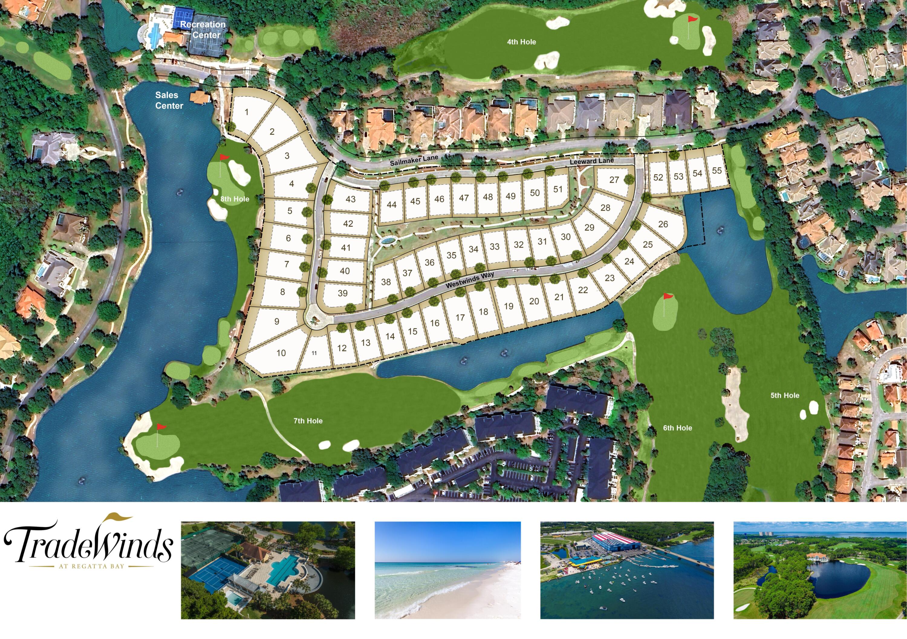 Build your dream home (on lot 50) in one of Destin's most desirable gated golf communities, Regatta Bay! The homesite is in Regatta's newest development, Tradewinds. Tradewinds will consist of 54 homes & will have a West Indies style of architecture w/ Dutch influence. Owner has the opportunity to choose an approved Architect & an approved Builder. Regatta Bay is a quiet, gated, golf & boating community that offers a LIFESTYLE unlike no other! The Regatta Bay Lifestyle is all about convenience! You can use your golf cart to get to so many fun places in minutes, including the Beach! See aerial photos! Within Regatta Bay, there is golf, swimming, tennis, pickle ball, park, playground, Regatta Bay Clubhouse, Legendary Marine & Legendary Yacht Club. Click ''more'' for additional info. Regatta Bay offers a private road that takes residents to the Destin Commons, where you'll find an array of popular men's and women's retail stores, luxury boutiques, a variety of restaurants, Whole Foods, Bass Pro, Lowes, AMC movie theater and Uncle Buck's Bowling! ALL ACCESSIBLE BY GOLF CART.